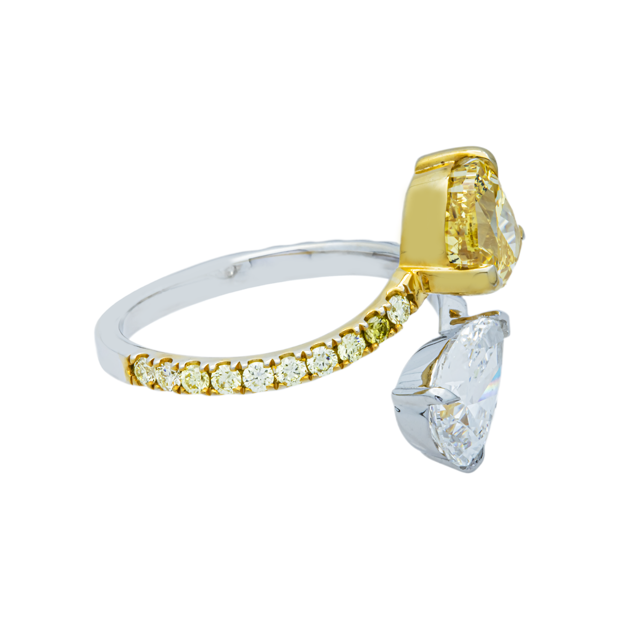 14K Two Tone Fancy Yellow & White Diamond Bypass Wrap Ring 3.20ctw