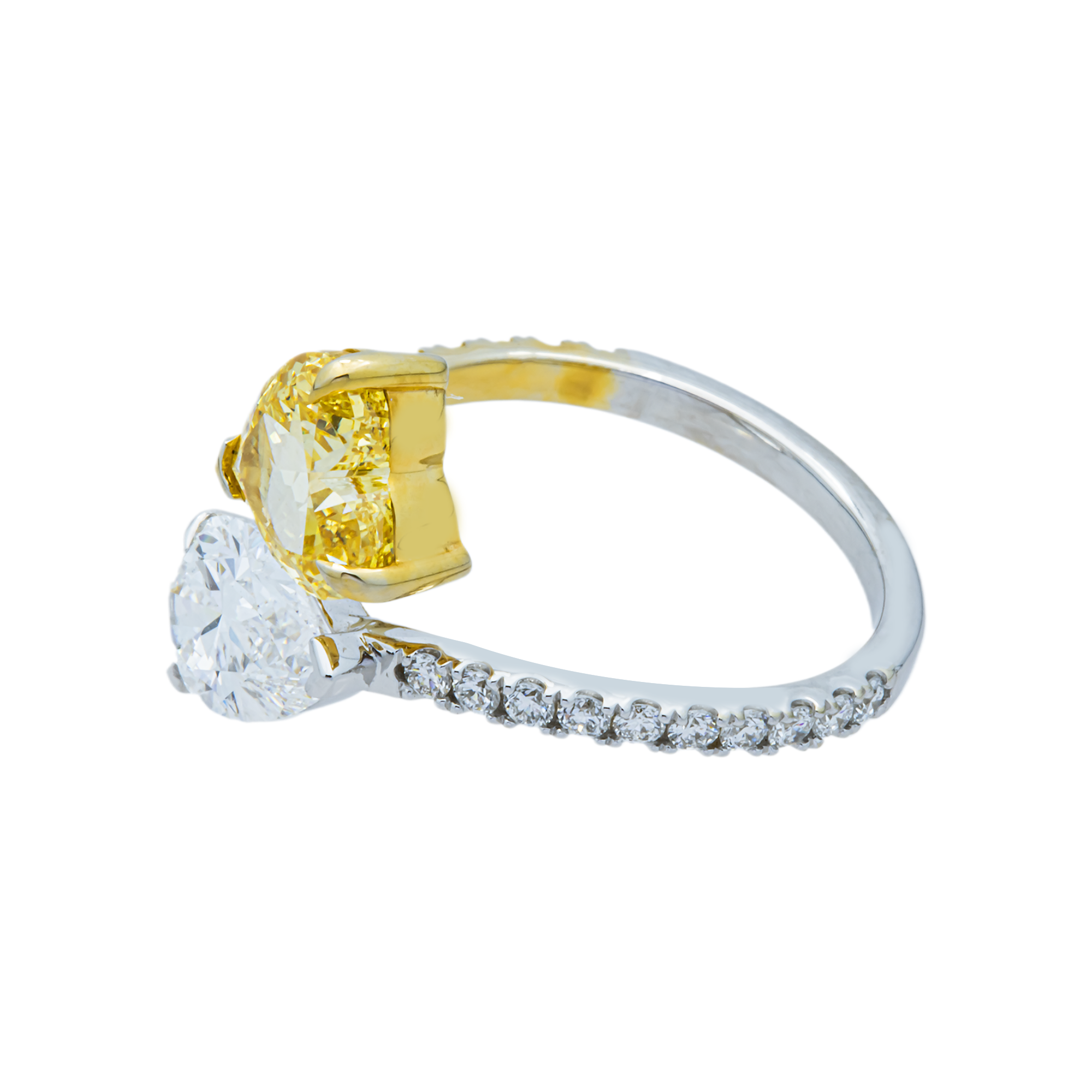 14K Two Tone Fancy Yellow & White Diamond Bypass Wrap Ring 3.20ctw