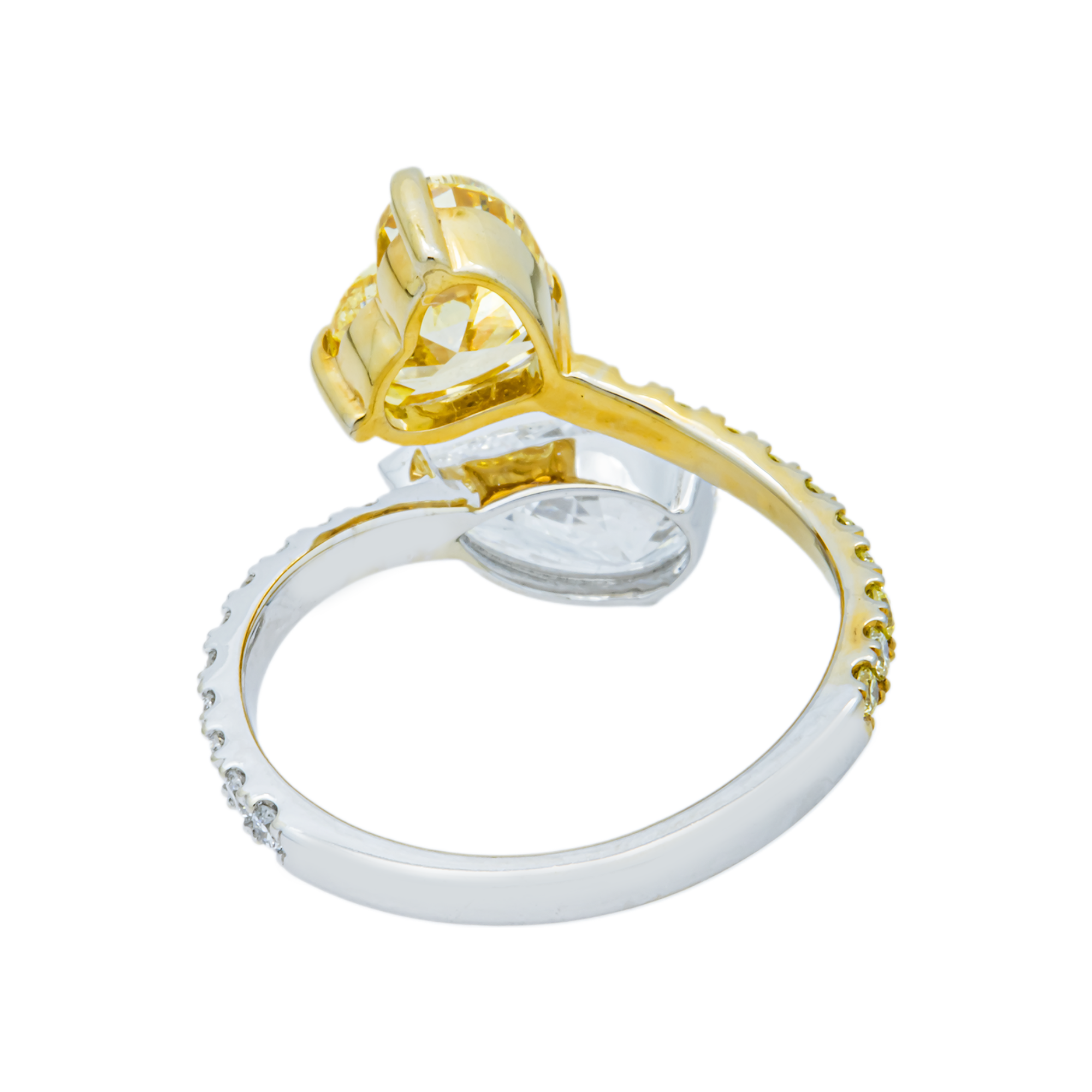 14K Two Tone Fancy Yellow & White Diamond Bypass Wrap Ring 3.20ctw