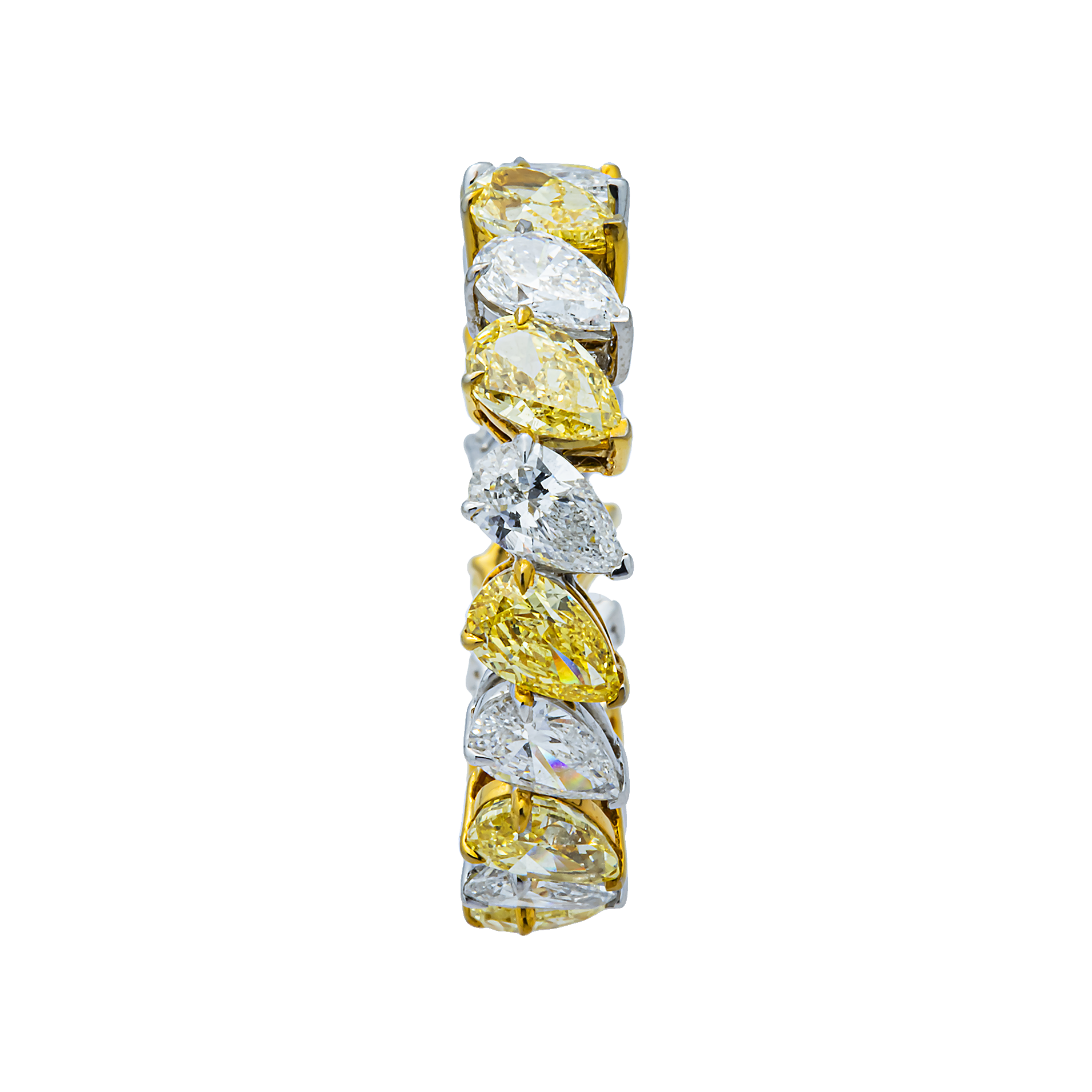 14K Two Tone Fancy Yellow & White Pear Diamond Eternity Ring 4.45ct (Size 6)