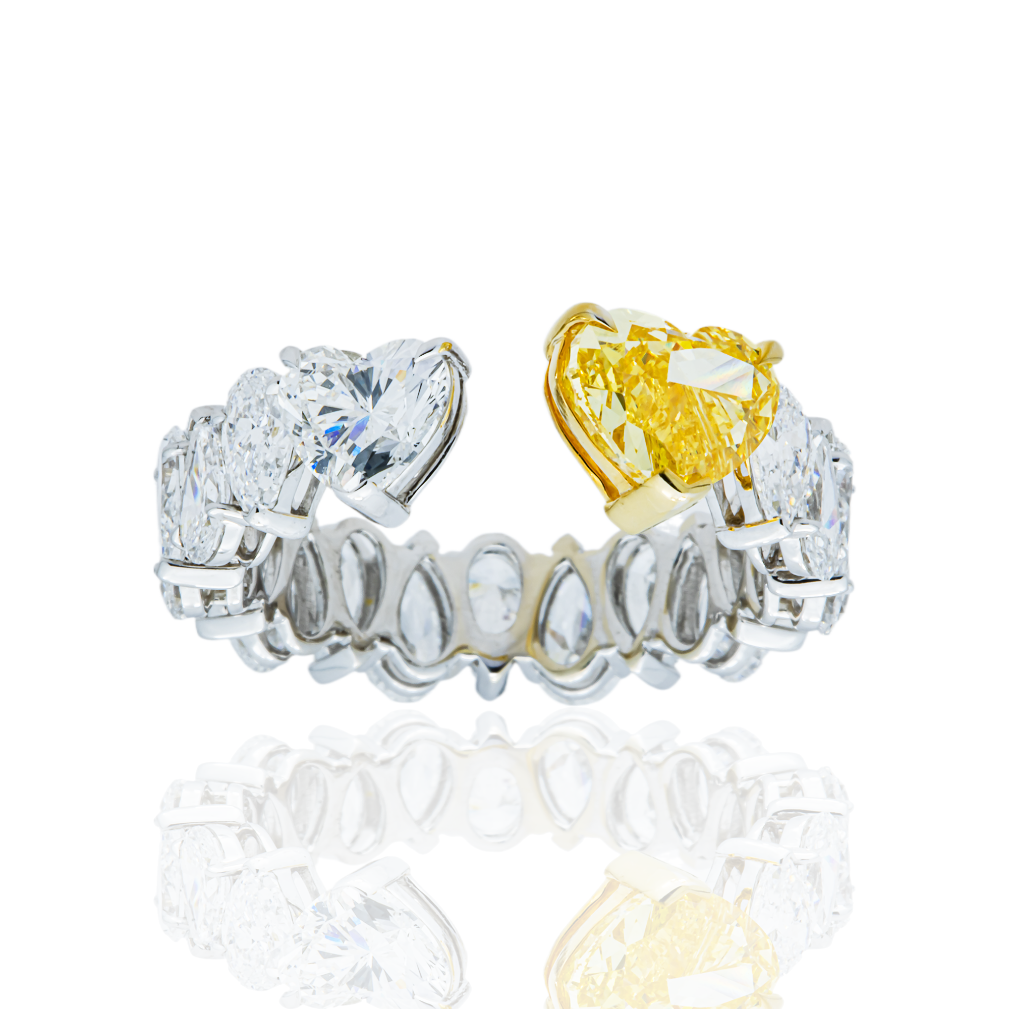 14K Two Tone Fancy Yellow & White Diamond Open Cuff Ring 4.98ct (Size 6)