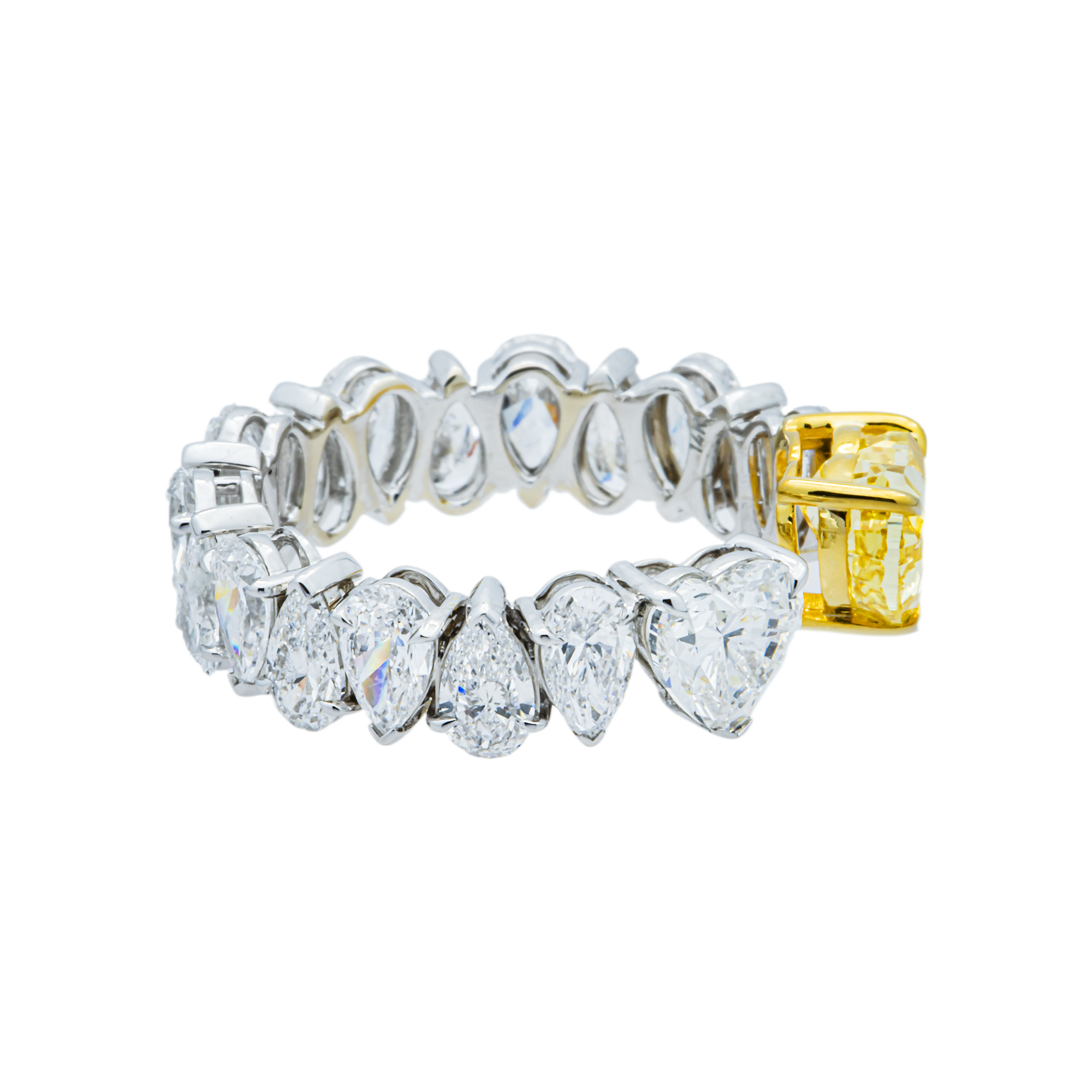 14K Two Tone Fancy Yellow & White Diamond Open Cuff Ring 4.98ct (Size 6)