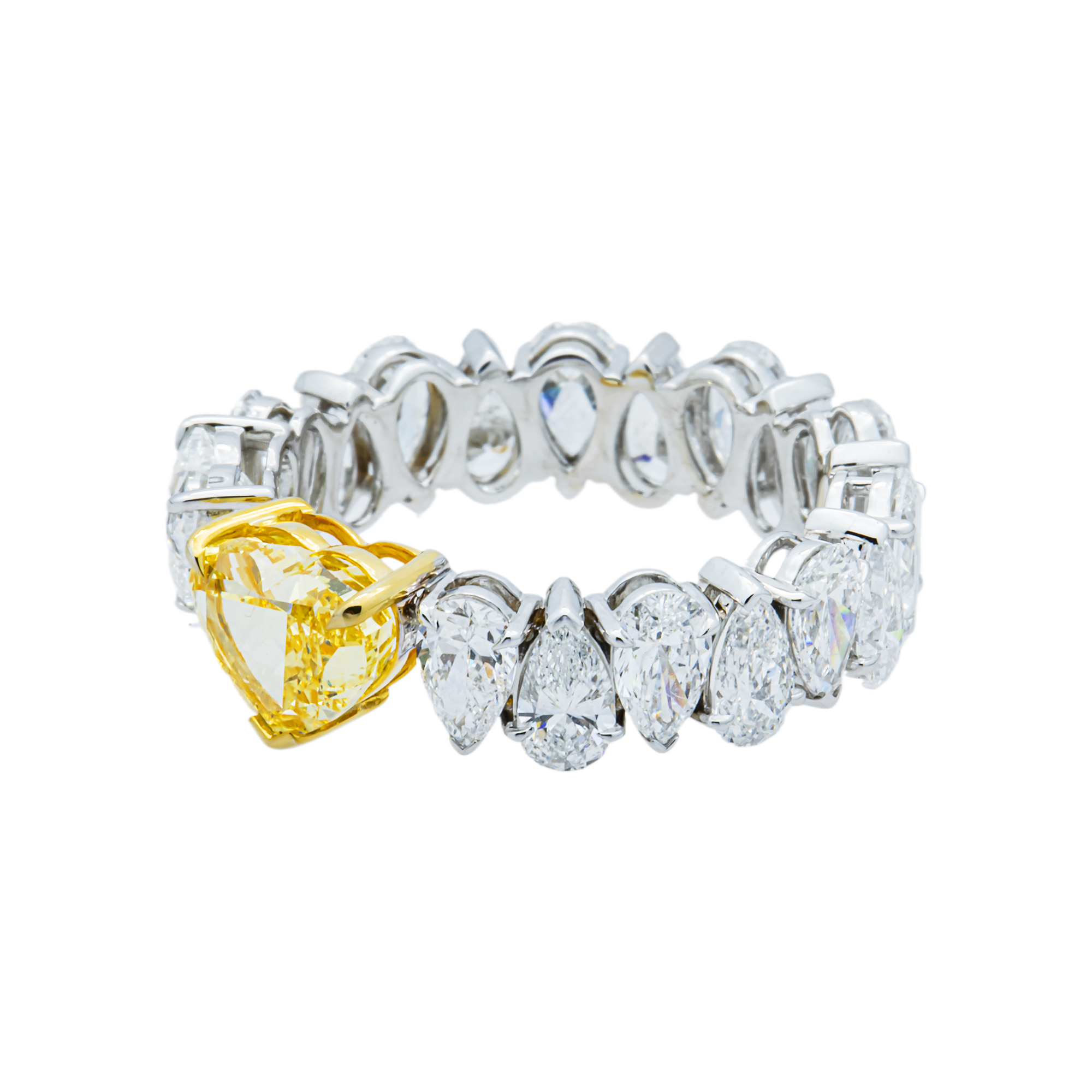 14K Two Tone Fancy Yellow & White Diamond Open Cuff Ring 4.98ct (Size 6)