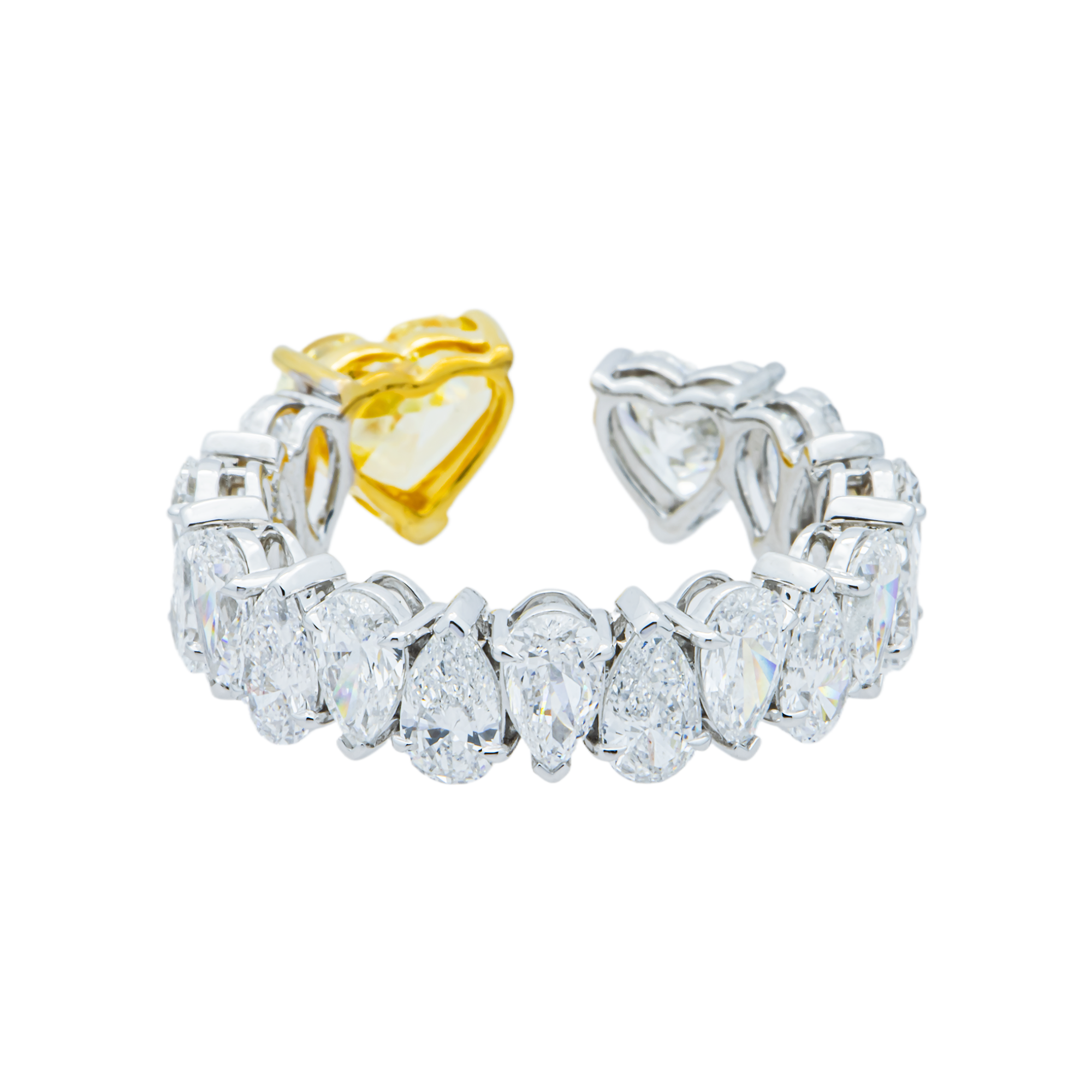 14K Two Tone Fancy Yellow & White Diamond Open Cuff Ring 4.98ct (Size 6)