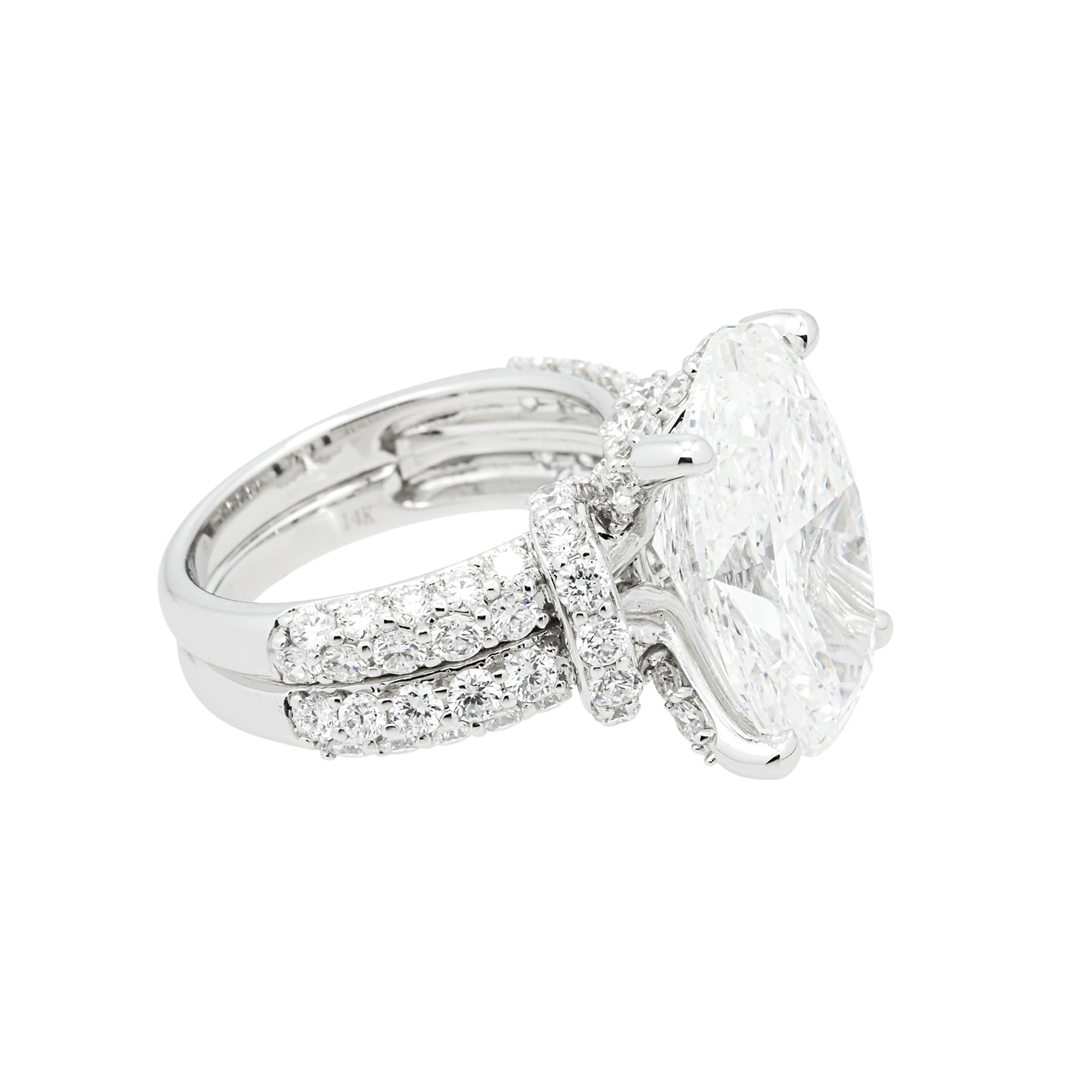 14K White Gold 10.07ct Oval Diamond Engagement Ring 12.23ctw