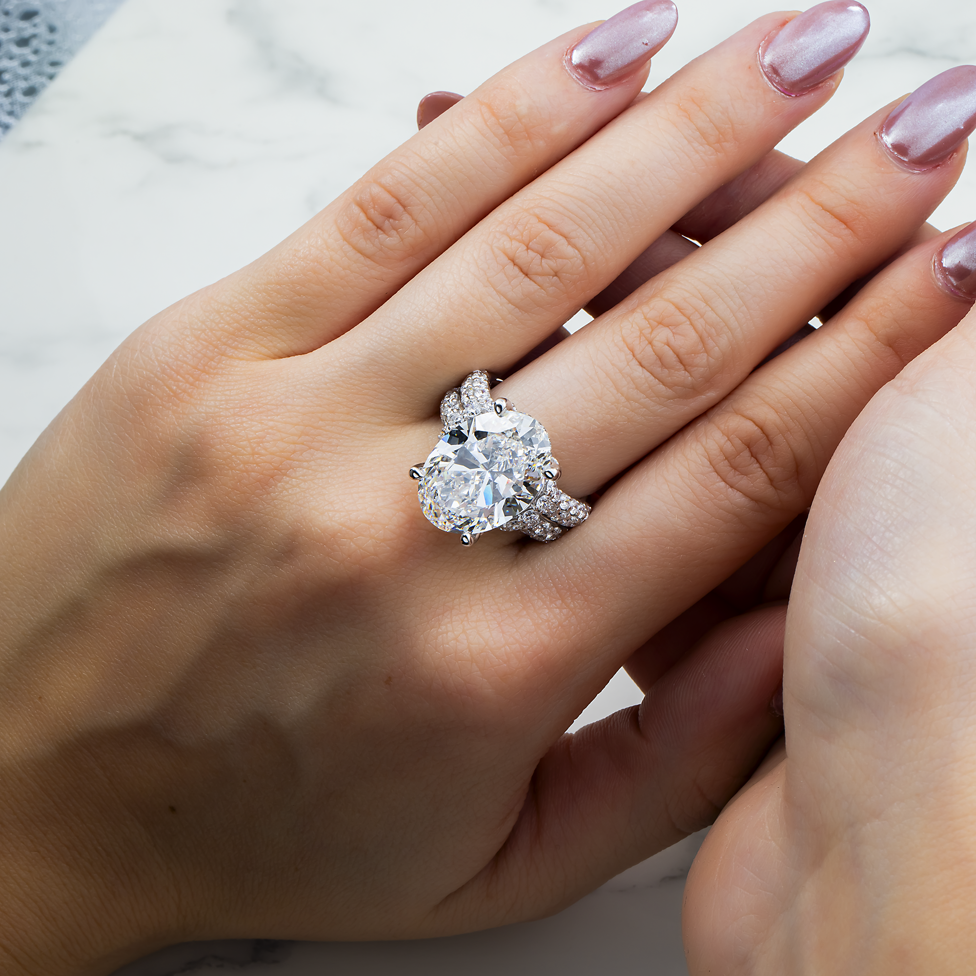 14K White Gold 10.07ct Oval Diamond Engagement Ring 12.23ctw