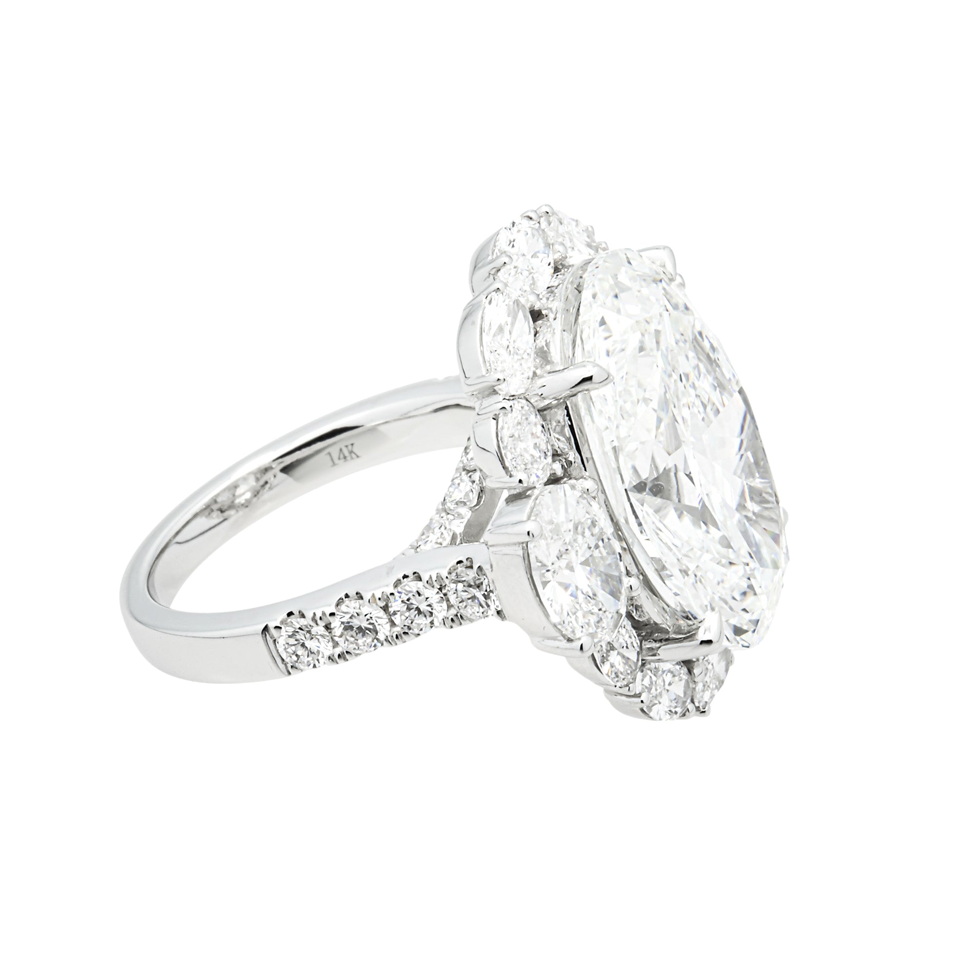 14K White Gold 11.09ct Oval Diamond Engagement Ring 14.94ctw