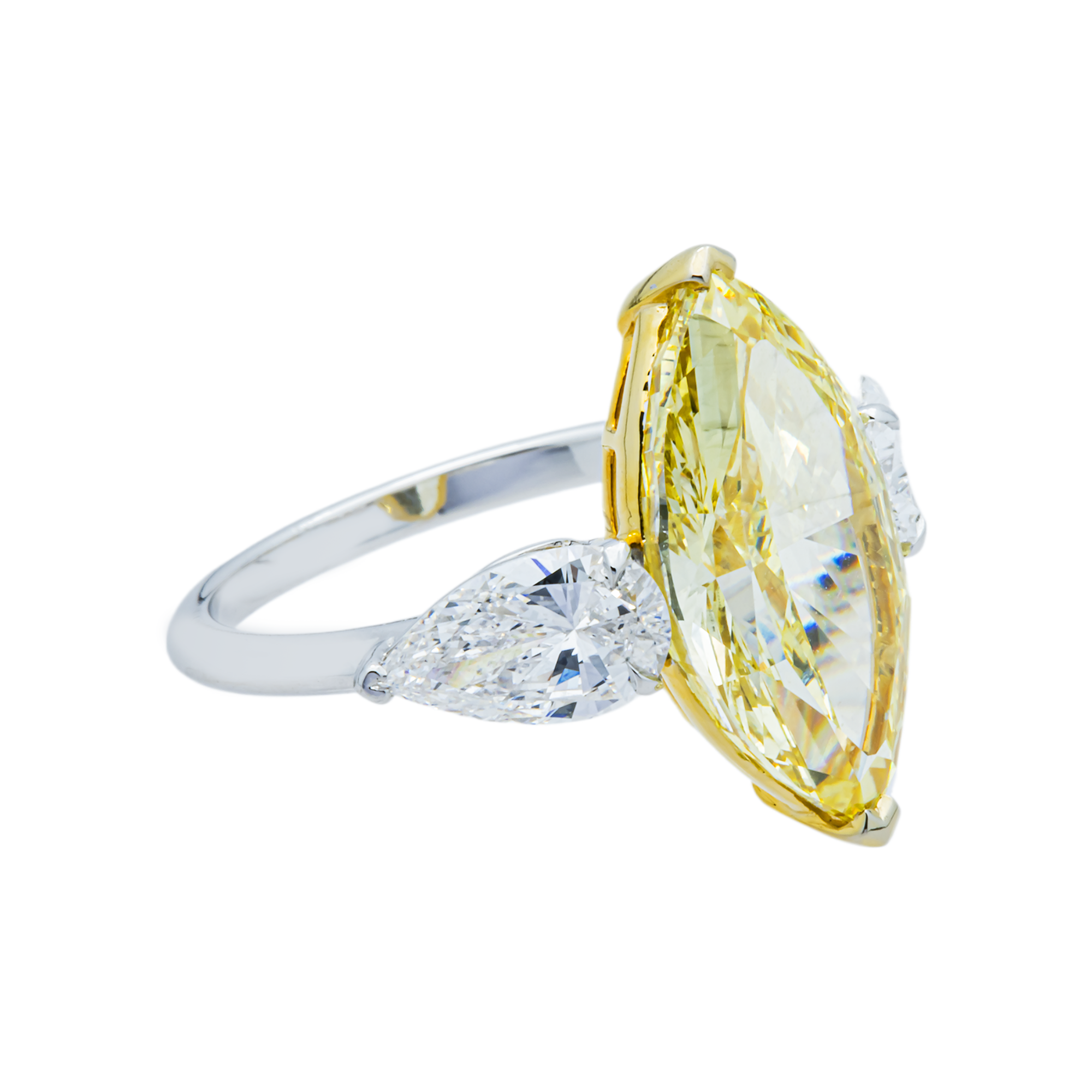 14K White Gold 5.36ct Marquise Fancy Yellow & Pear White Diamond Ring 6.80ctw