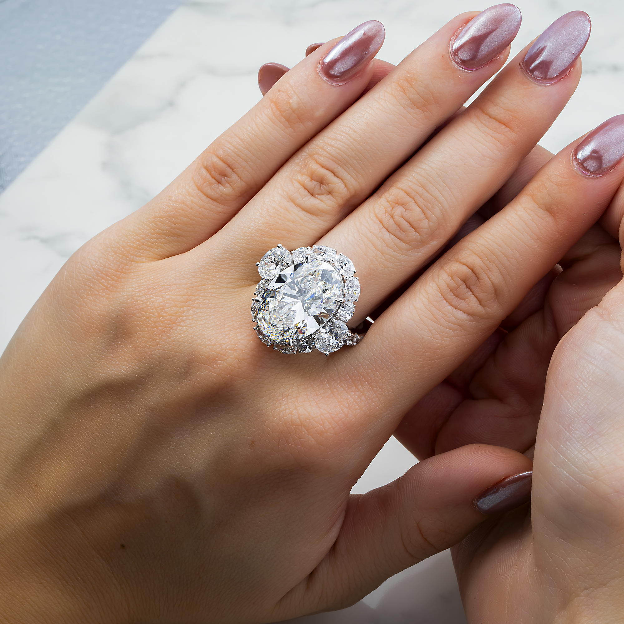 14K White Gold 11.09ct Oval Diamond Engagement Ring 14.94ctw