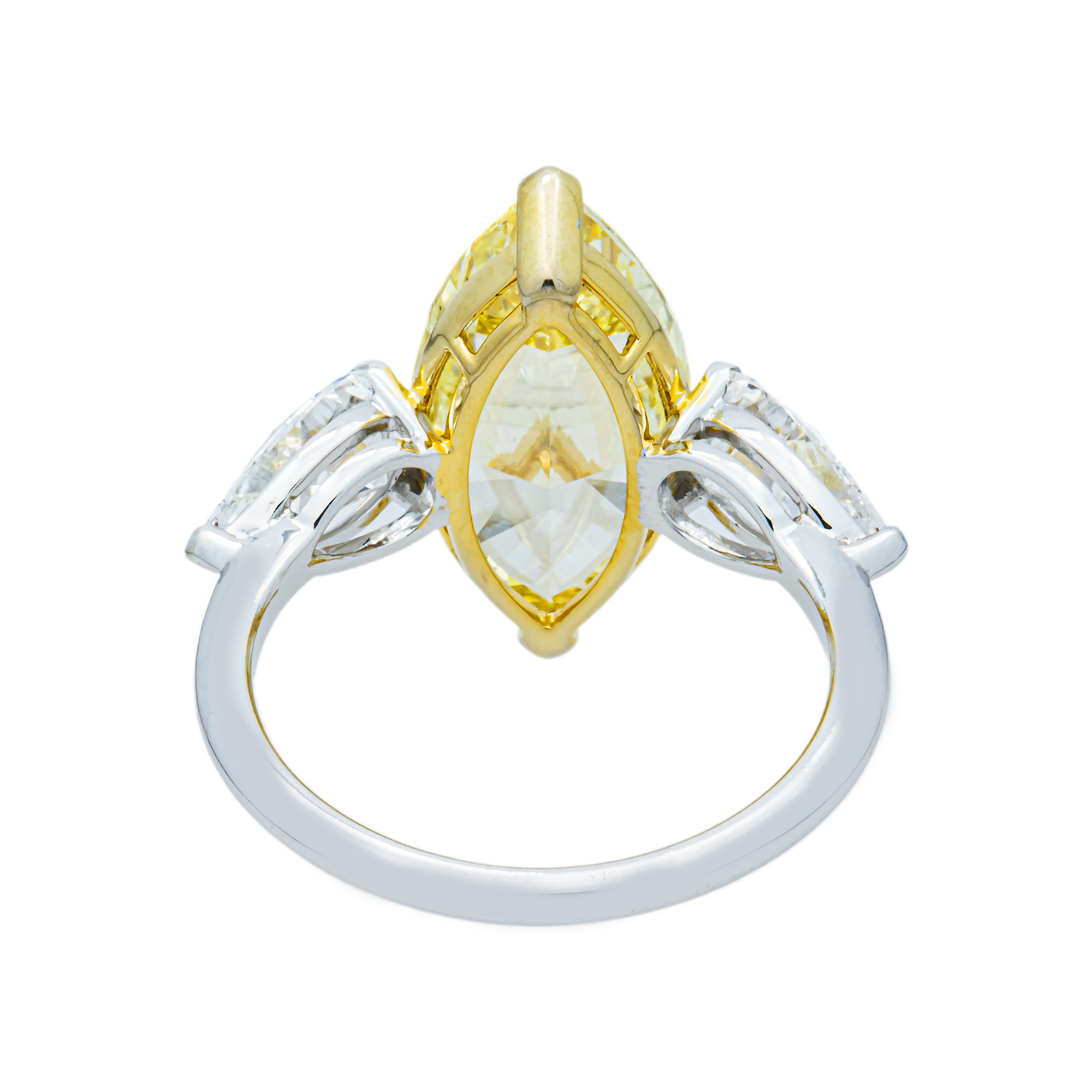 14K White Gold 5.36ct Marquise Fancy Yellow & Pear White Diamond Ring 6.80ctw