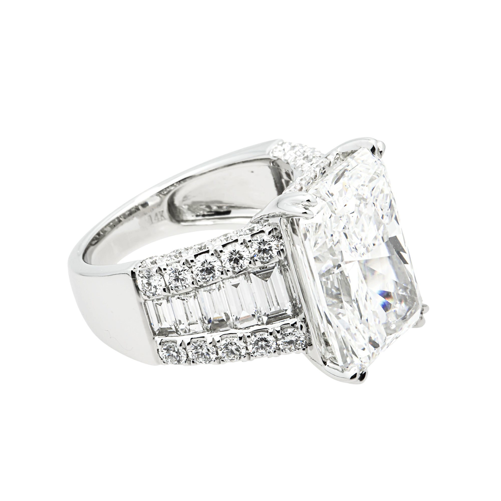 14K White Gold 10.15ct Radiant Diamond Engagement Ring 12.90ctw
