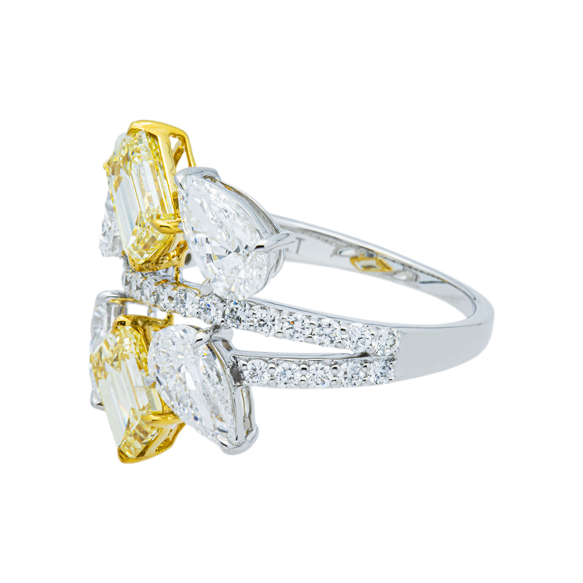 14K Two Tone Fancy Yellow & Multi Shape Diamond Ring 4.29ct