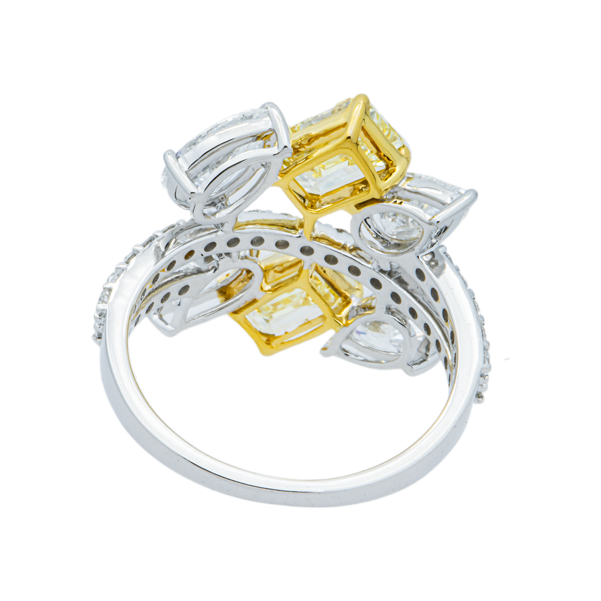 14K Two Tone Fancy Yellow & Multi Shape Diamond Ring 4.29ct