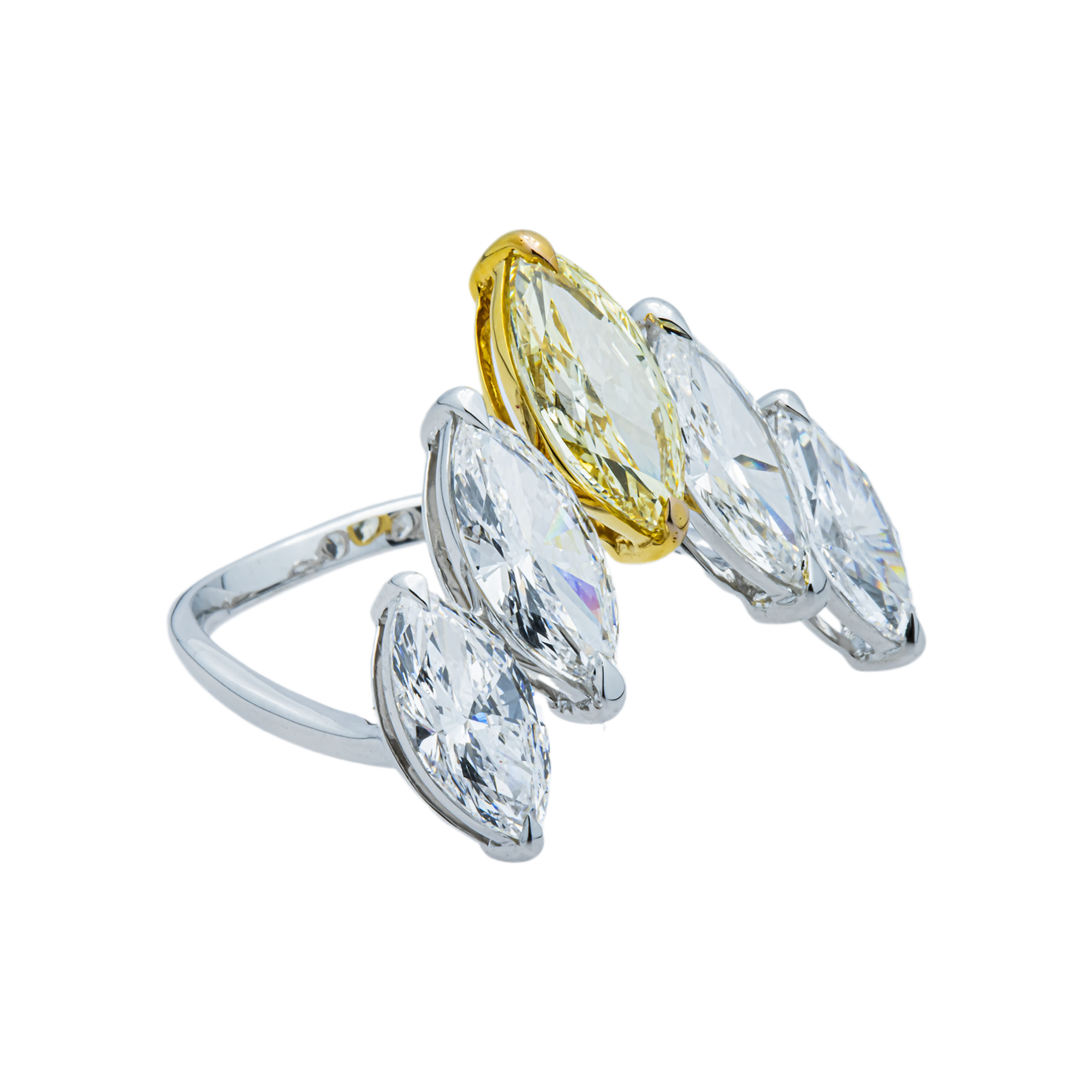14K Two Tone Fancy Yellow & White Diamond Celestial Crown Ring 4.71ct