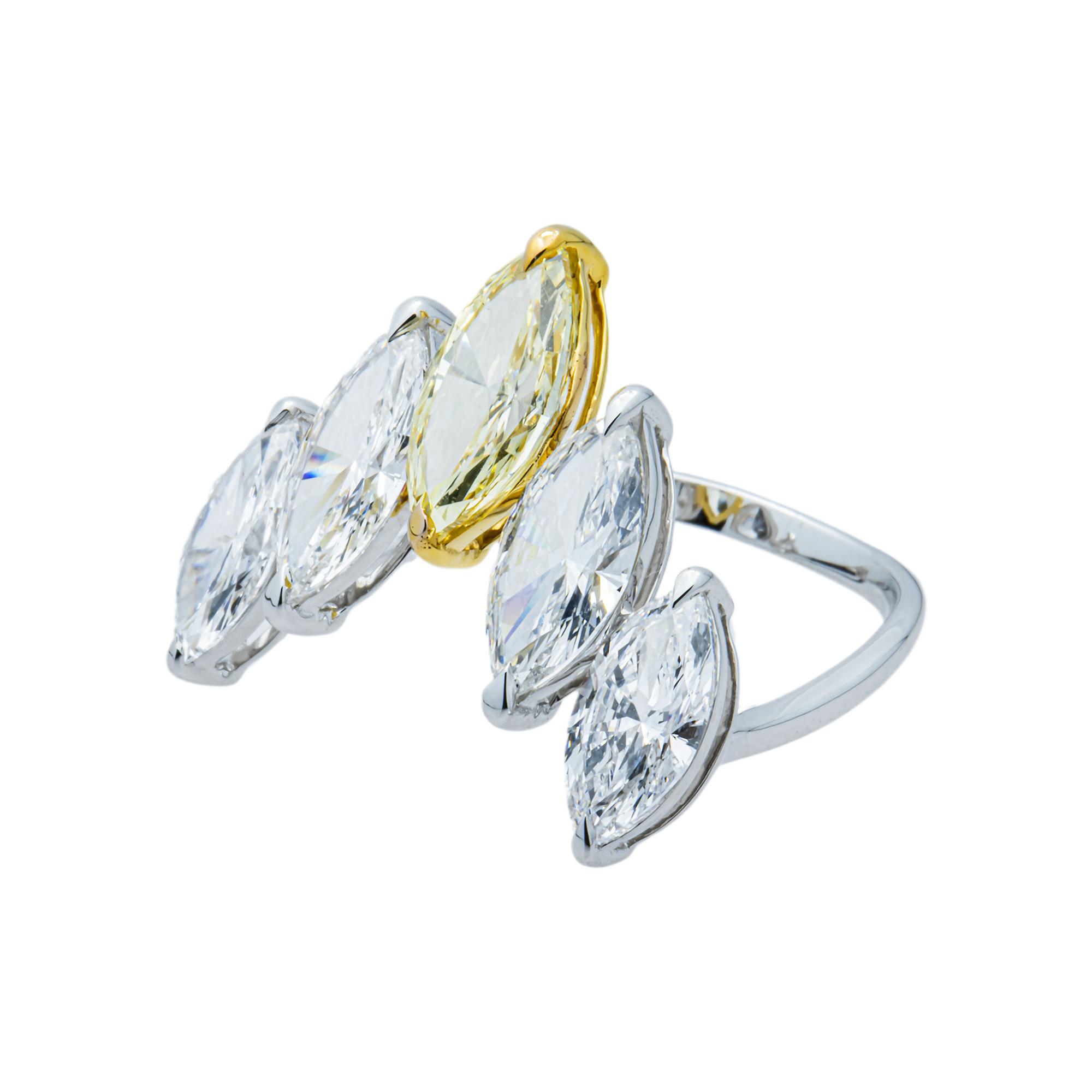 14K Two Tone Fancy Yellow & White Diamond Celestial Crown Ring 4.71ct