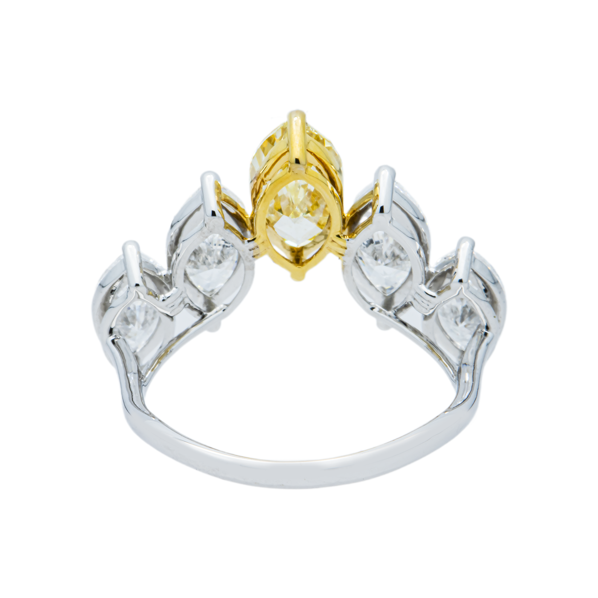 14K Two Tone Fancy Yellow & White Diamond Celestial Crown Ring 4.71ct