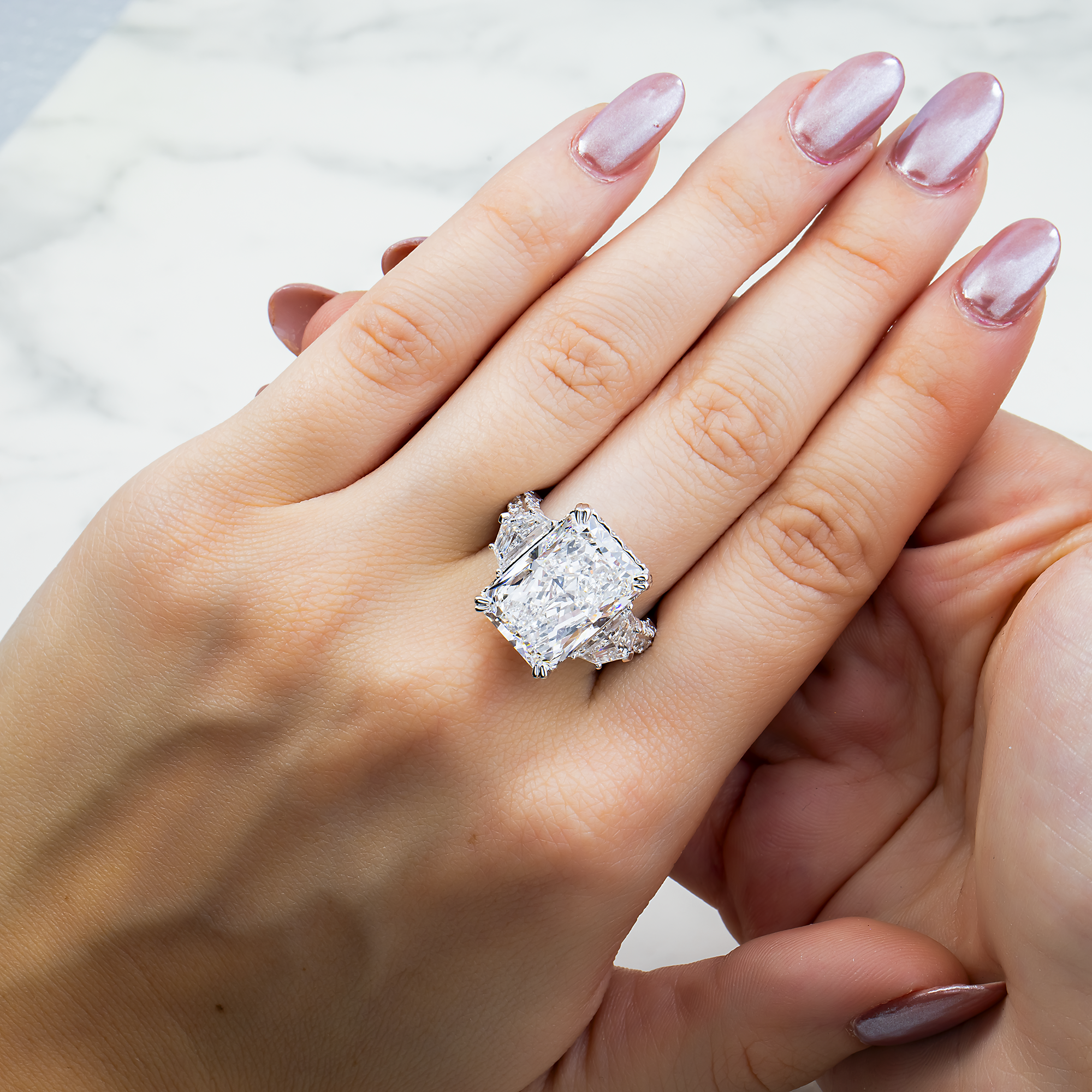 14K White Gold 11.0ct Radiant Diamond Engagement Ring 14.33ctw