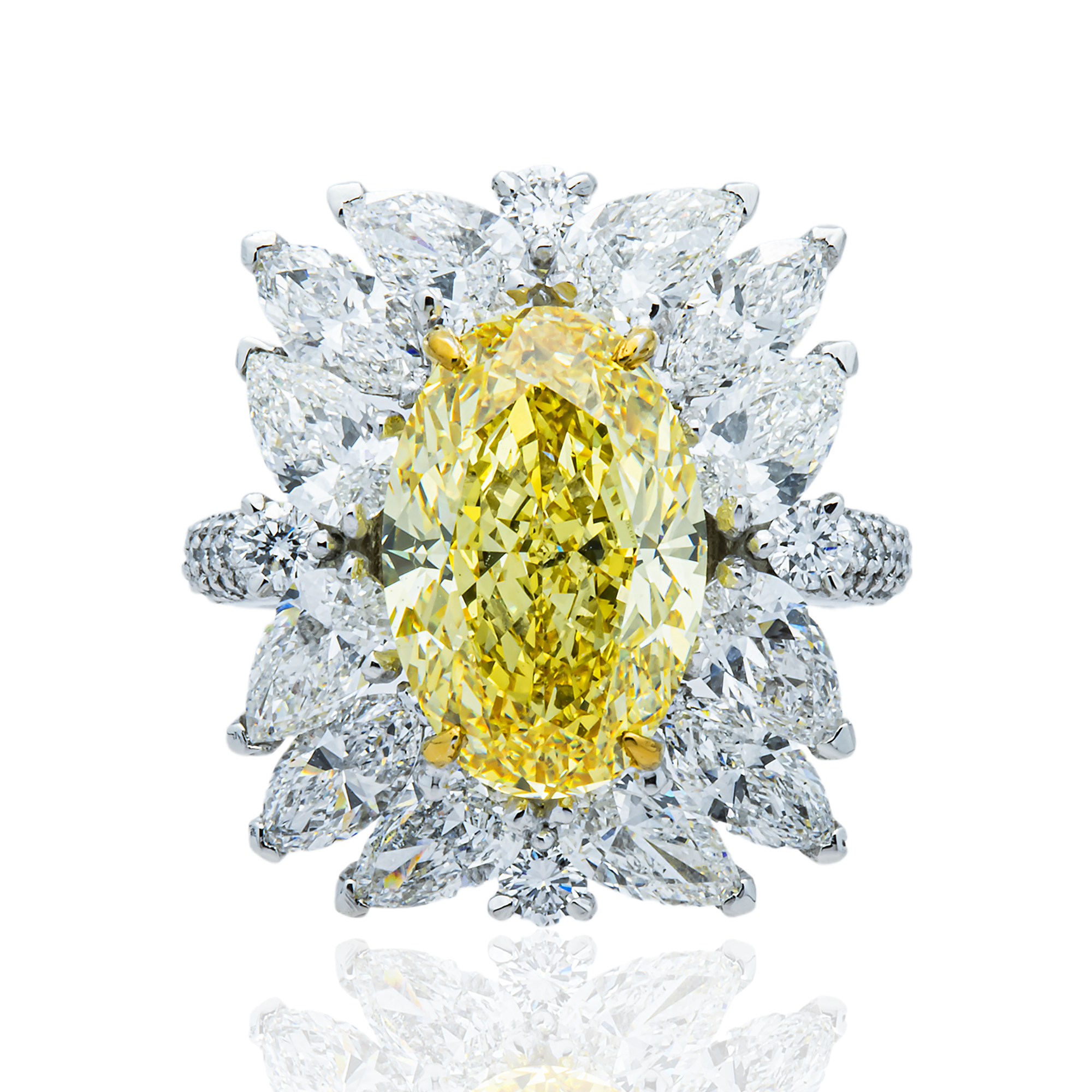 14K White Gold 6.49ct Oval Fancy Yellow & White Diamond Ring 10.50ctw