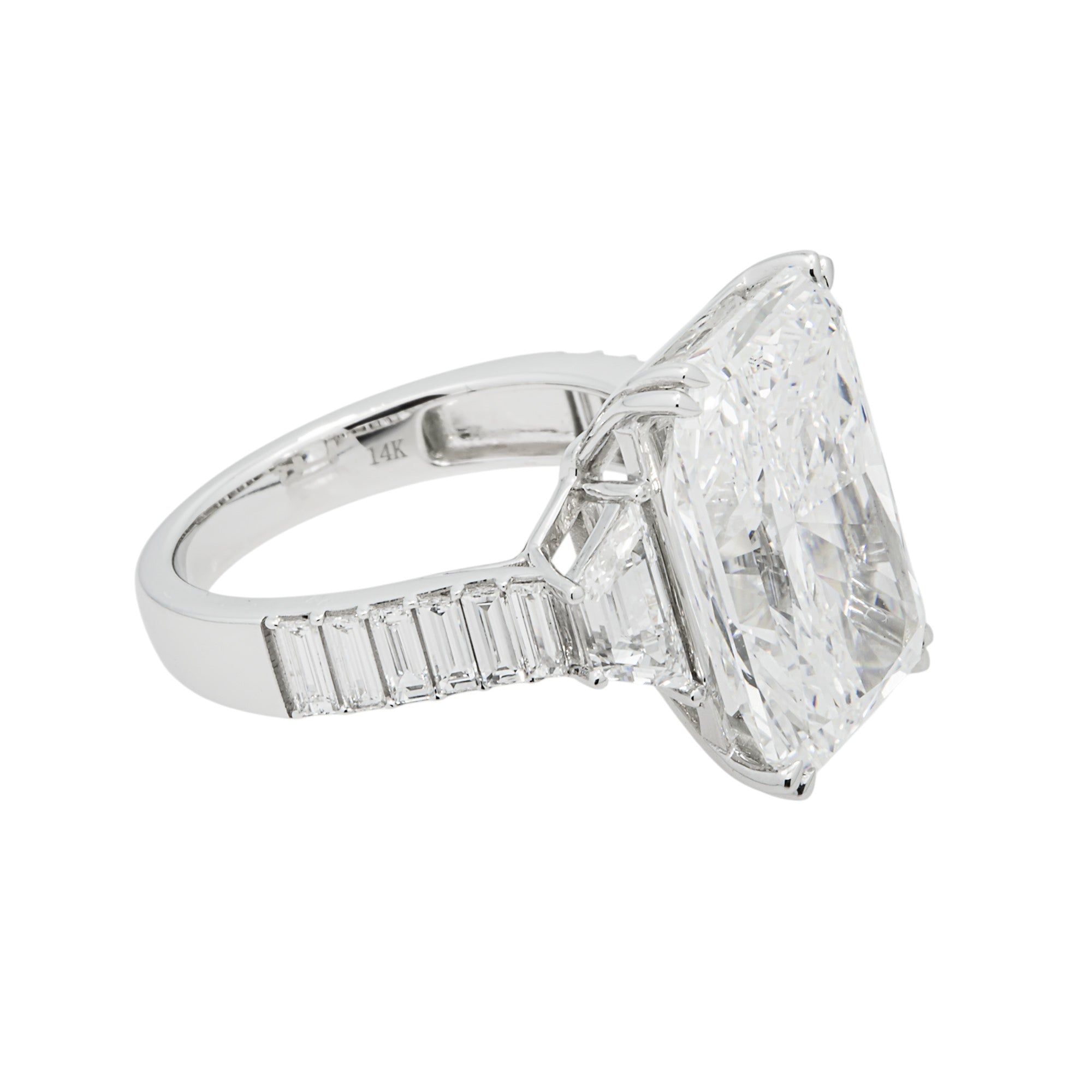 14K White Gold 11.12ct Radiant Diamond Engagement Ring 12.88ctw