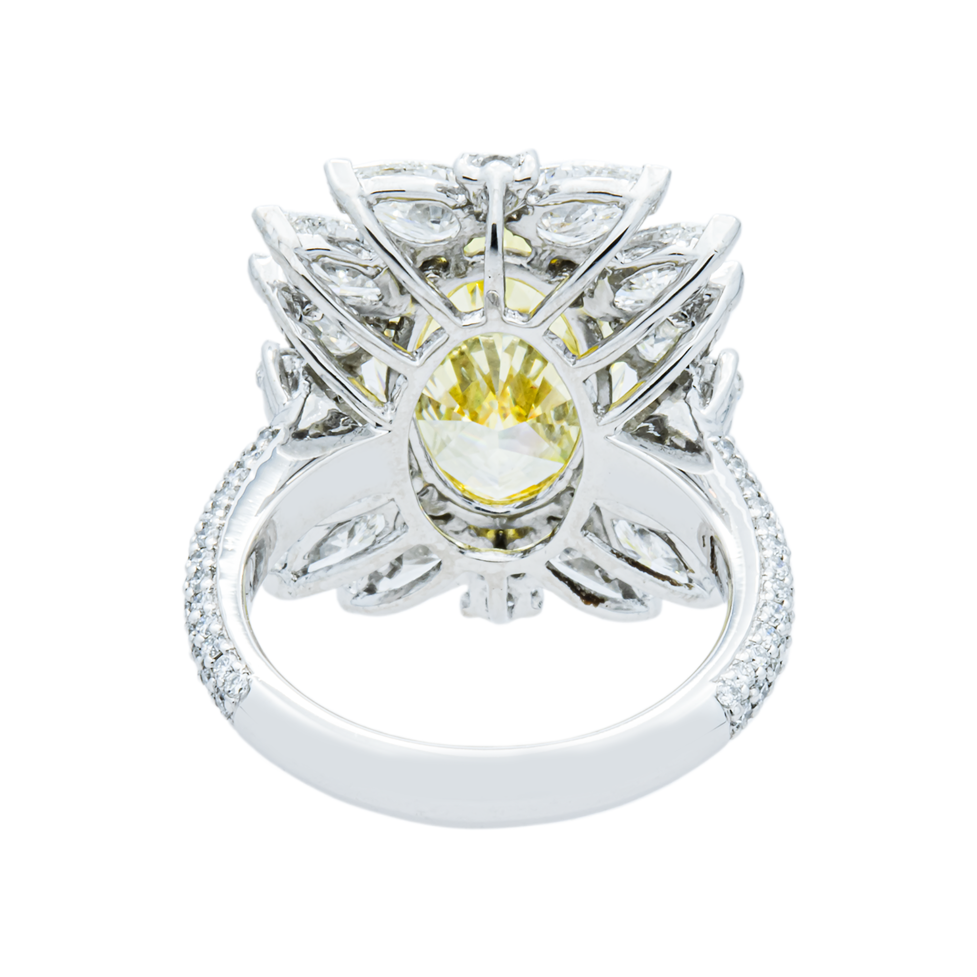 14K White Gold 6.49ct Oval Fancy Yellow & White Diamond Ring 10.50ctw