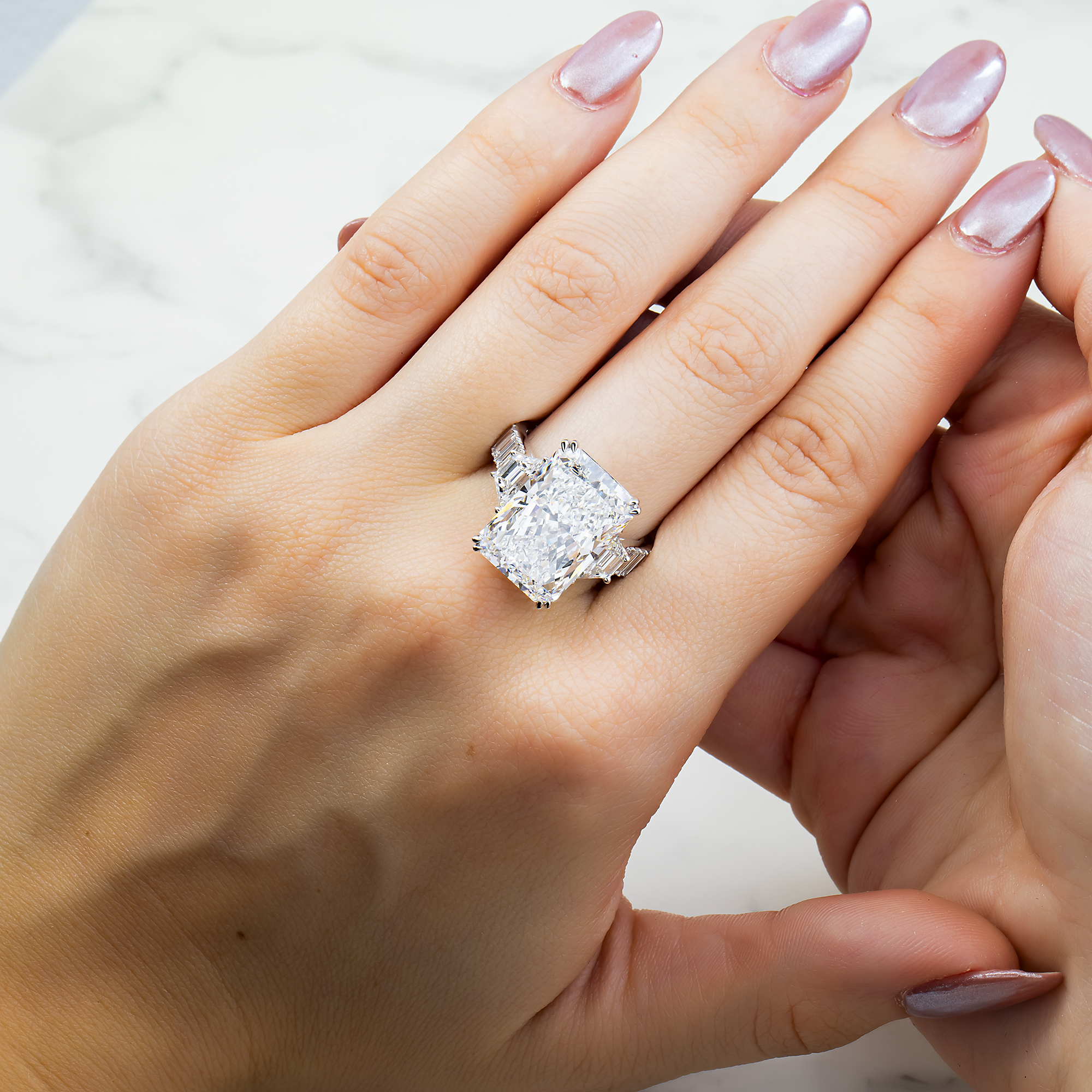 14K White Gold 11.12ct Radiant Diamond Engagement Ring 12.88ctw
