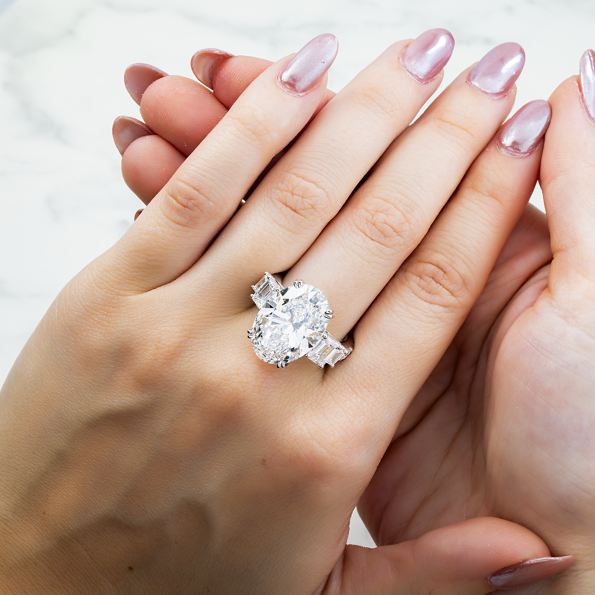 14K White Gold 10.80ct Oval Diamond Engagement Ring 13.58ctw