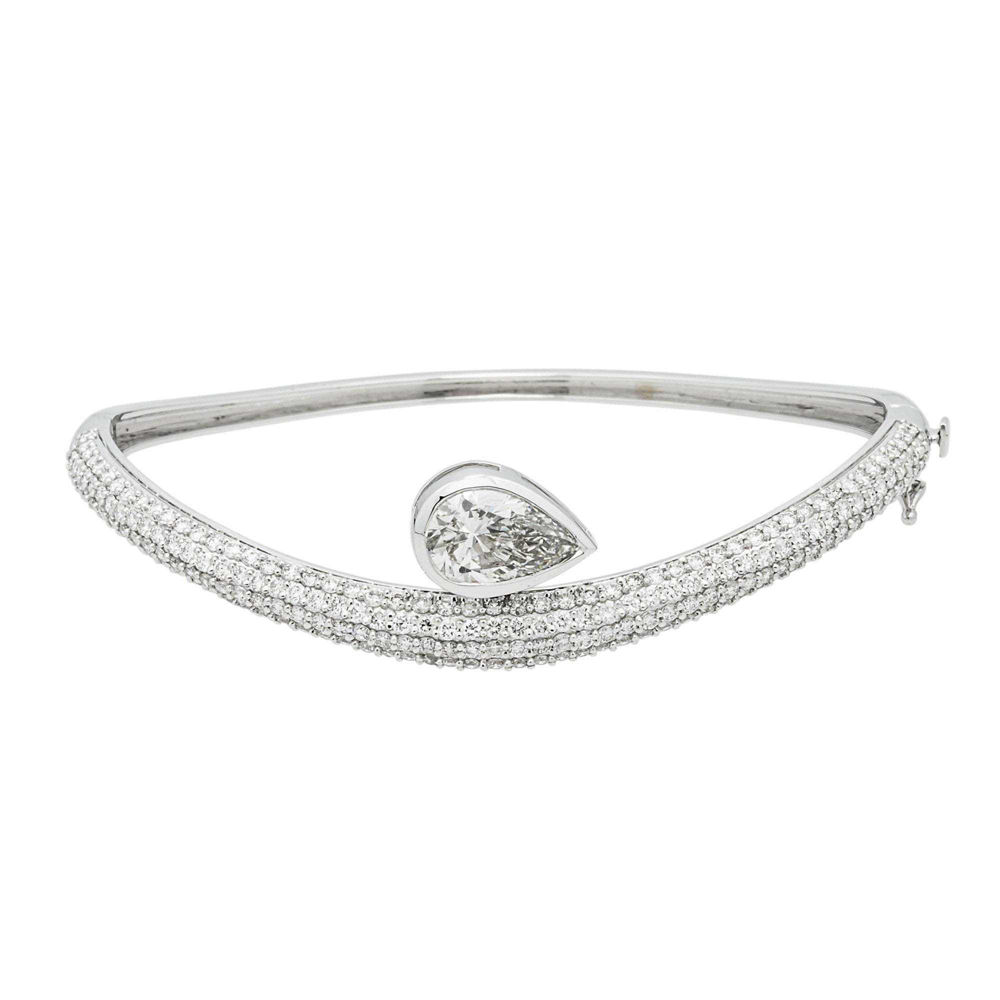 14K White Gold Pear & Round Diamond Wavy Bangle Bracelet 4.89ct