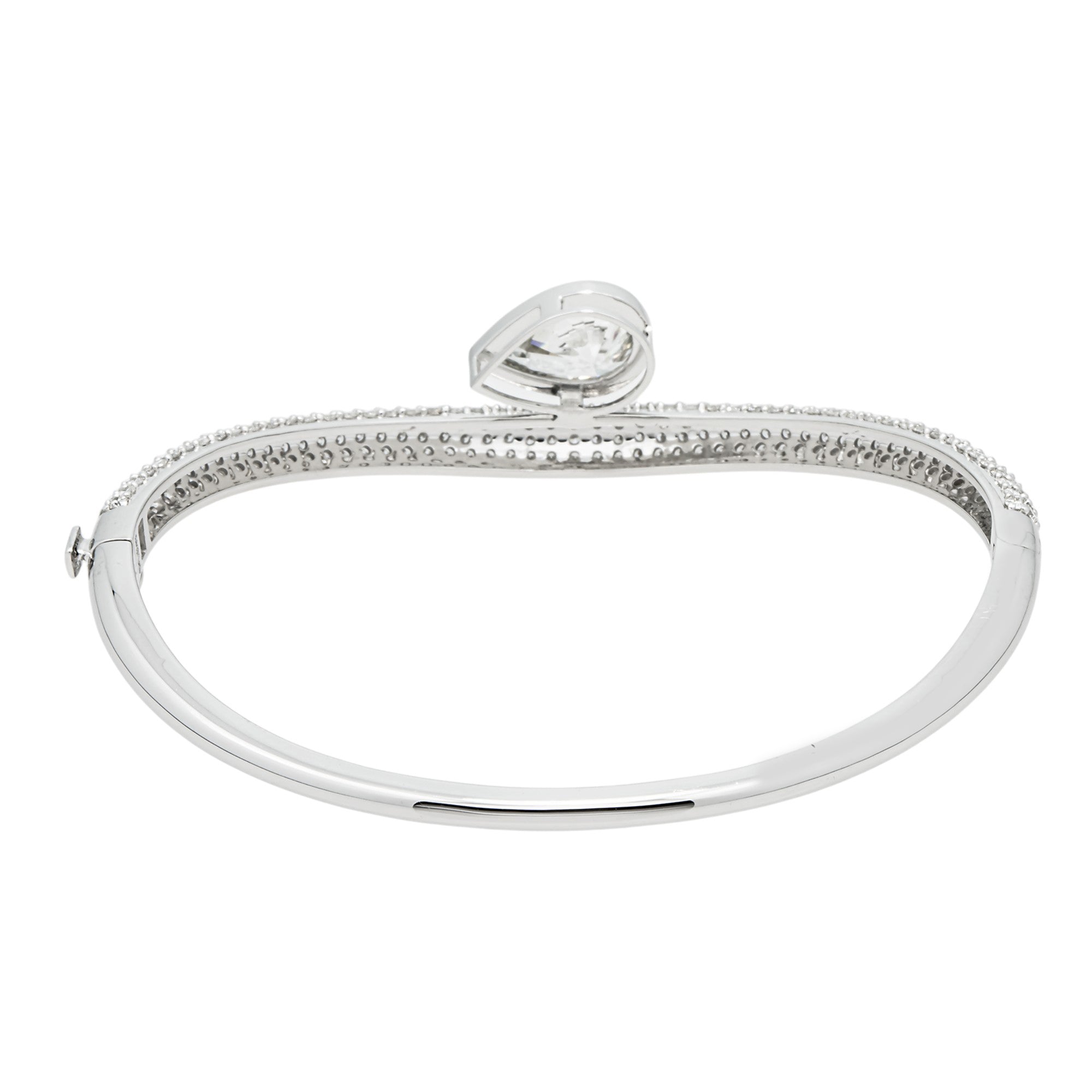 14K White Gold Pear & Round Diamond Wavy Bangle Bracelet 4.89ct