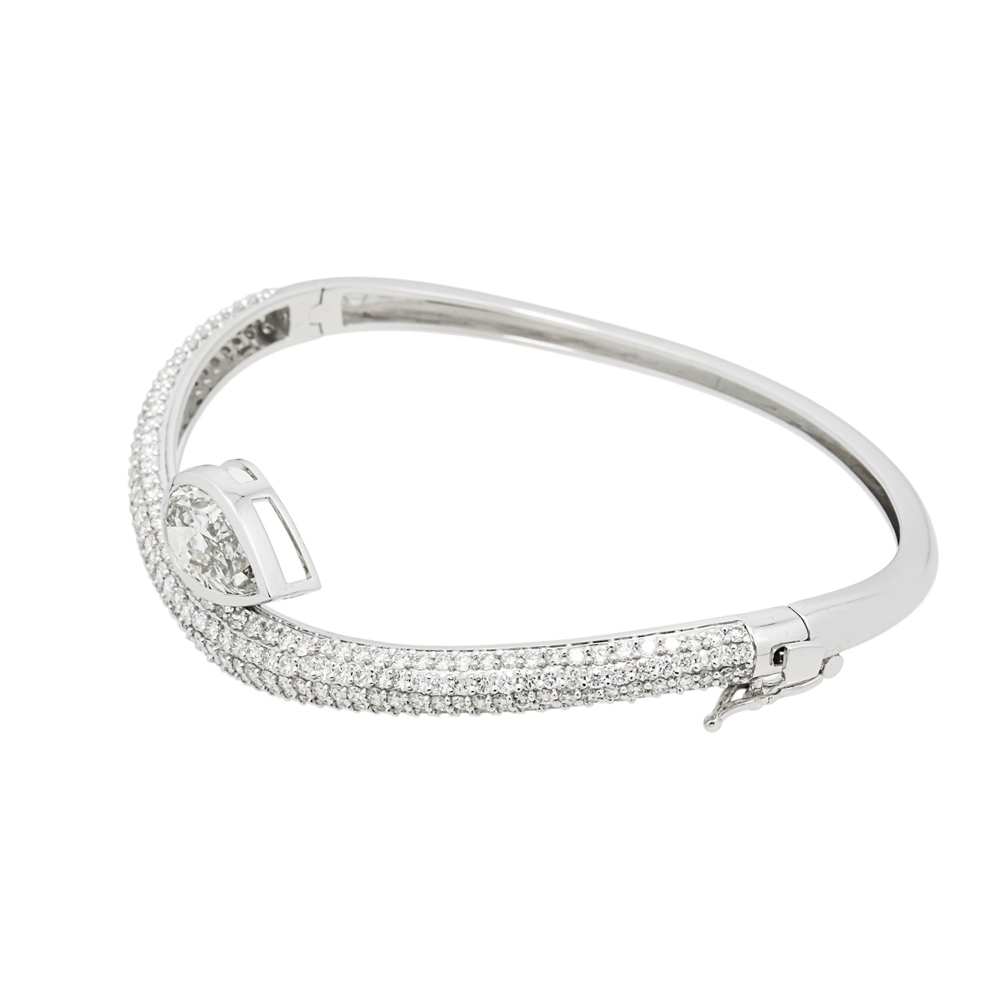 14K White Gold Pear & Round Diamond Wavy Bangle Bracelet 4.89ct