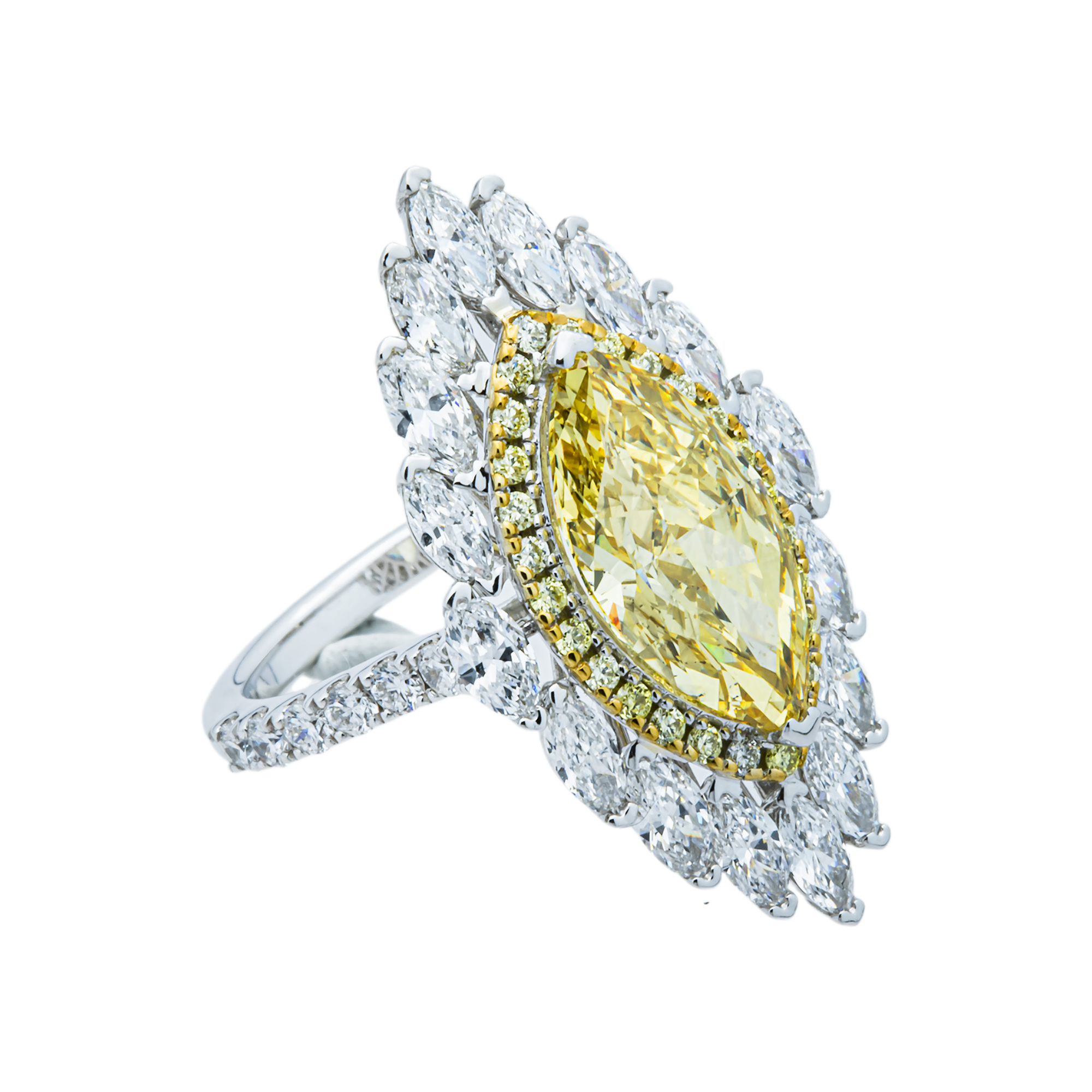 14K White Gold 3.56ct Fancy Yellow & White Marquise Diamond Ring 5.71ctw