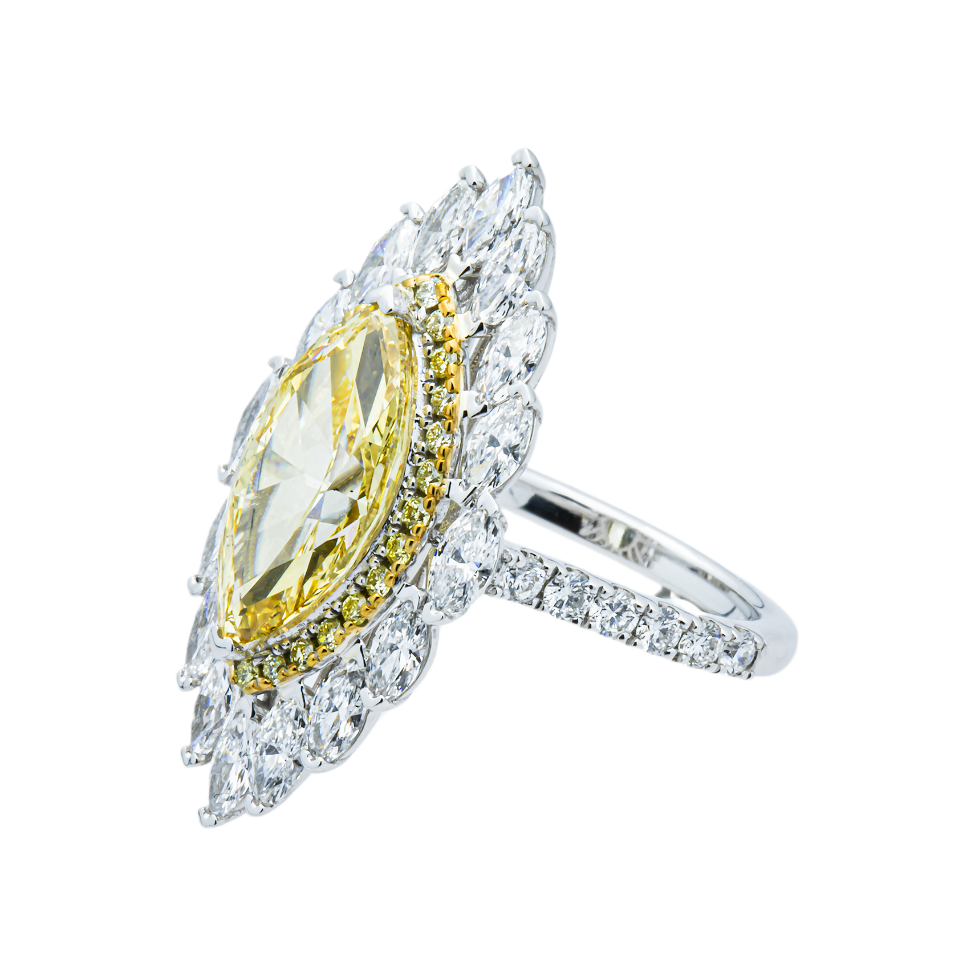 14K White Gold 3.56ct Fancy Yellow & White Marquise Diamond Ring 5.71ctw