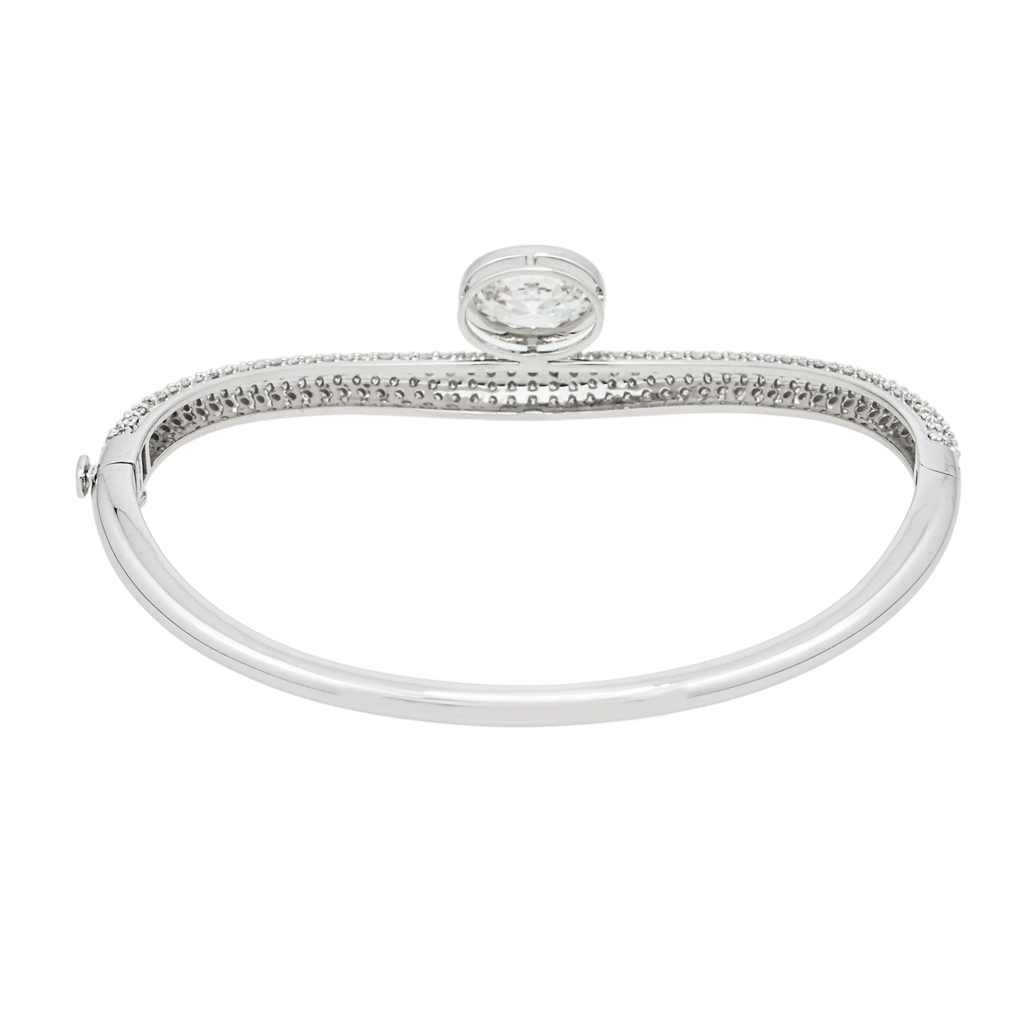14K White Gold Oval & Round Diamond Wavy Bangle Bracelet 4.20ct