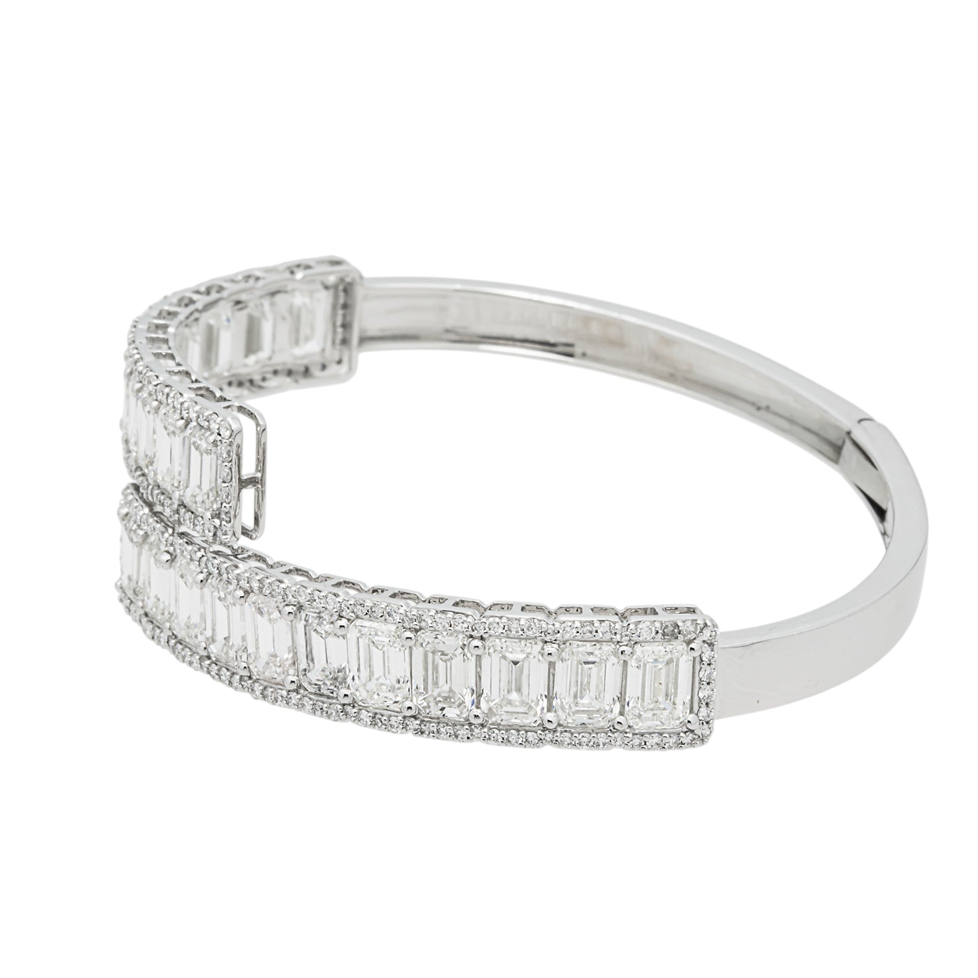 14K White Gold Emerald & Round Diamond Wrap Bangle Bracelet 12.90ct