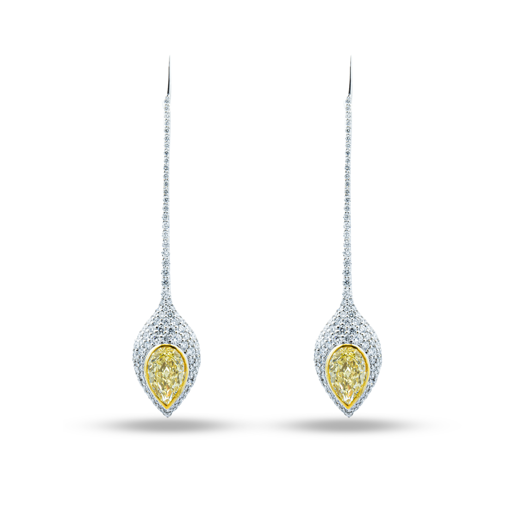 14K White Gold Fancy Yellow Diamond Siren Eye Drop Earrings 5.97ctw
