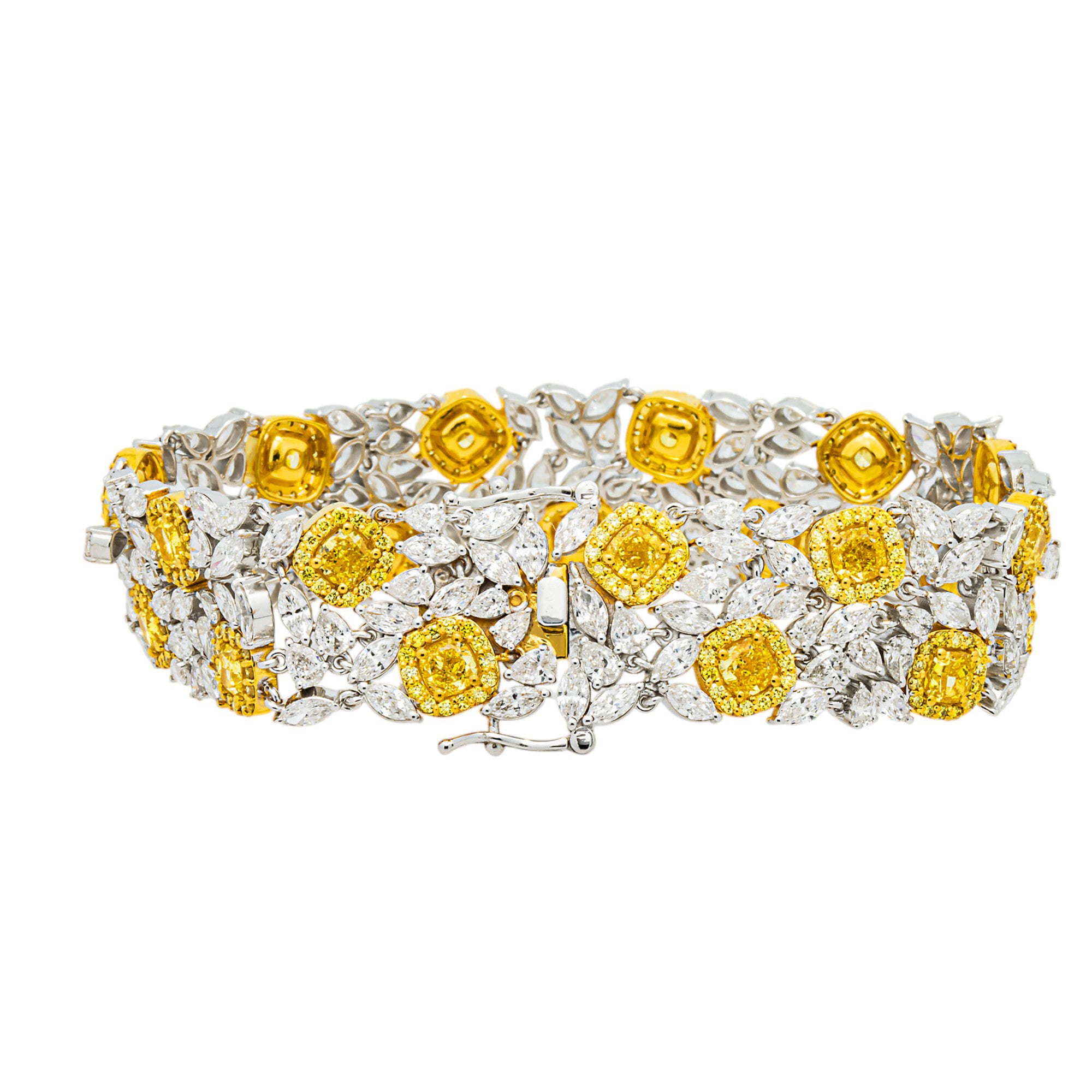 14K Two Tone Multi Shape Fancy Yellow & White Diamond Bracelet 18.82ct