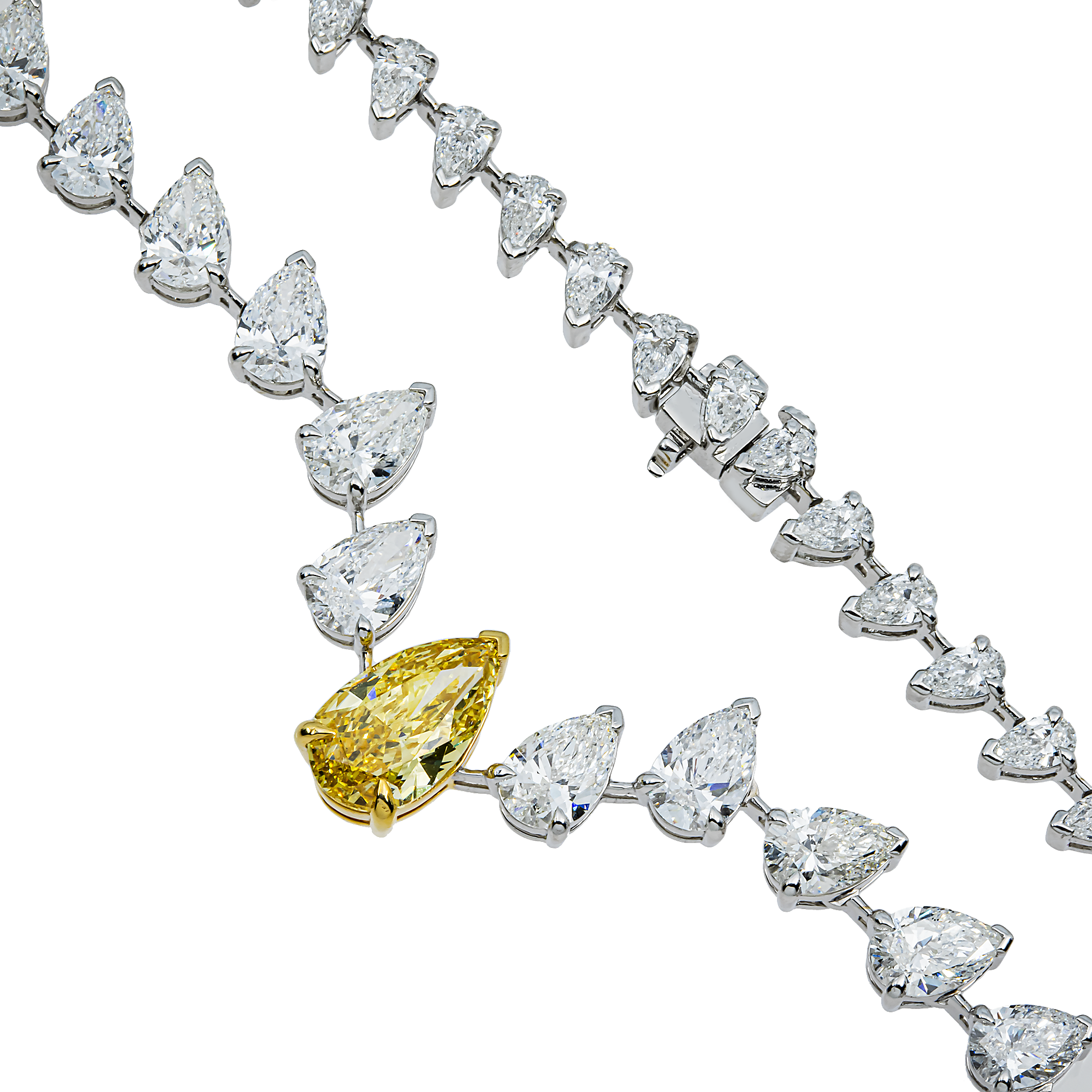 IGI 14K Fancy Vivid Yellow Pear Diamond Satellite Necklace 22.66ctw