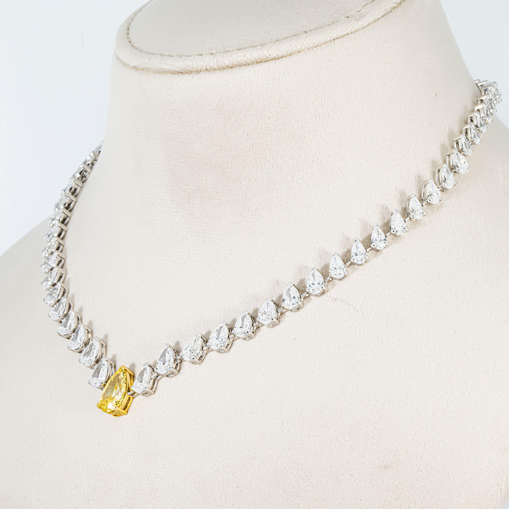 IGI 14K Fancy Vivid Yellow Pear Diamond Satellite Necklace 22.66ctw