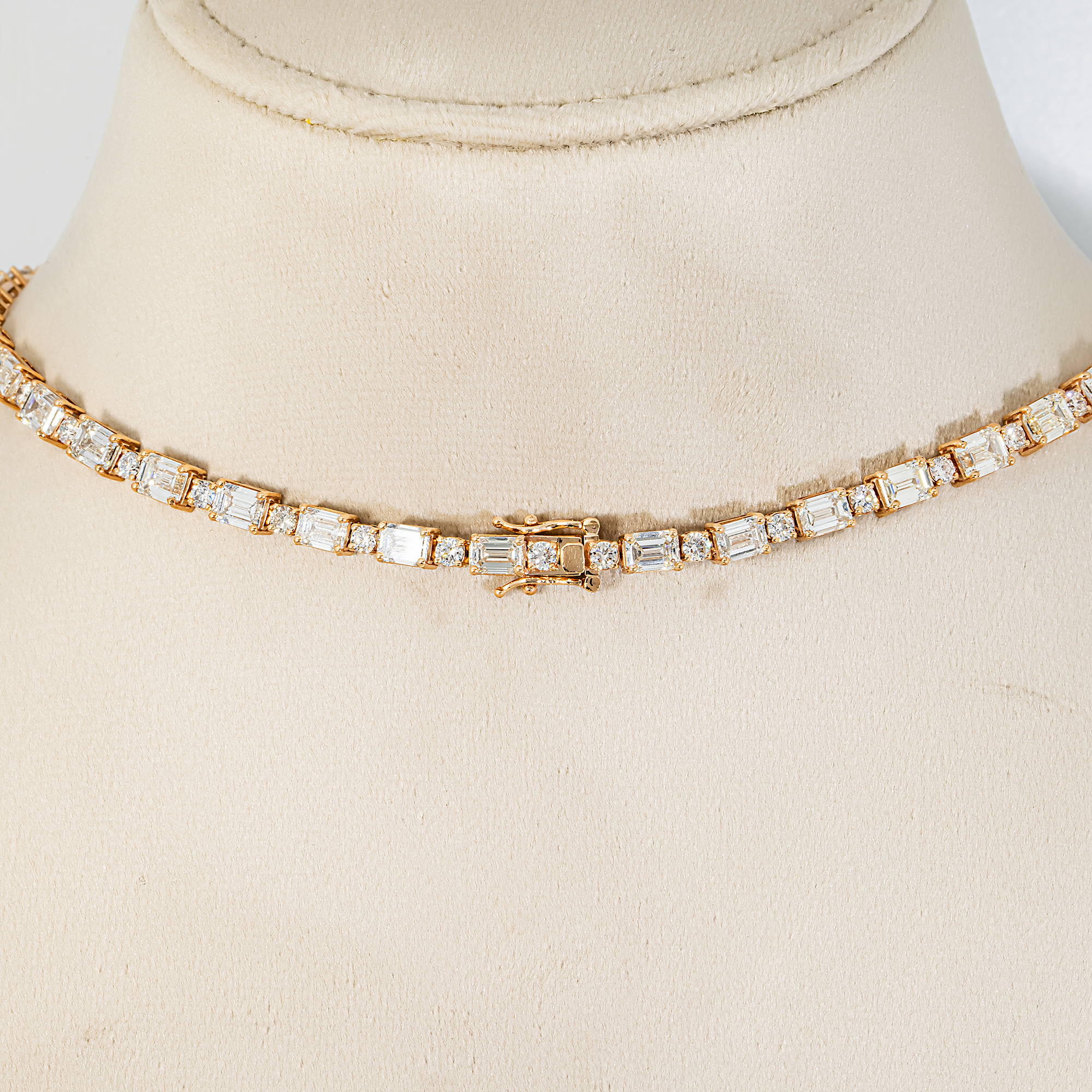 14K Rose Gold Emerald & Round Diamond Cross Pendant Drop Necklace 46.16ct