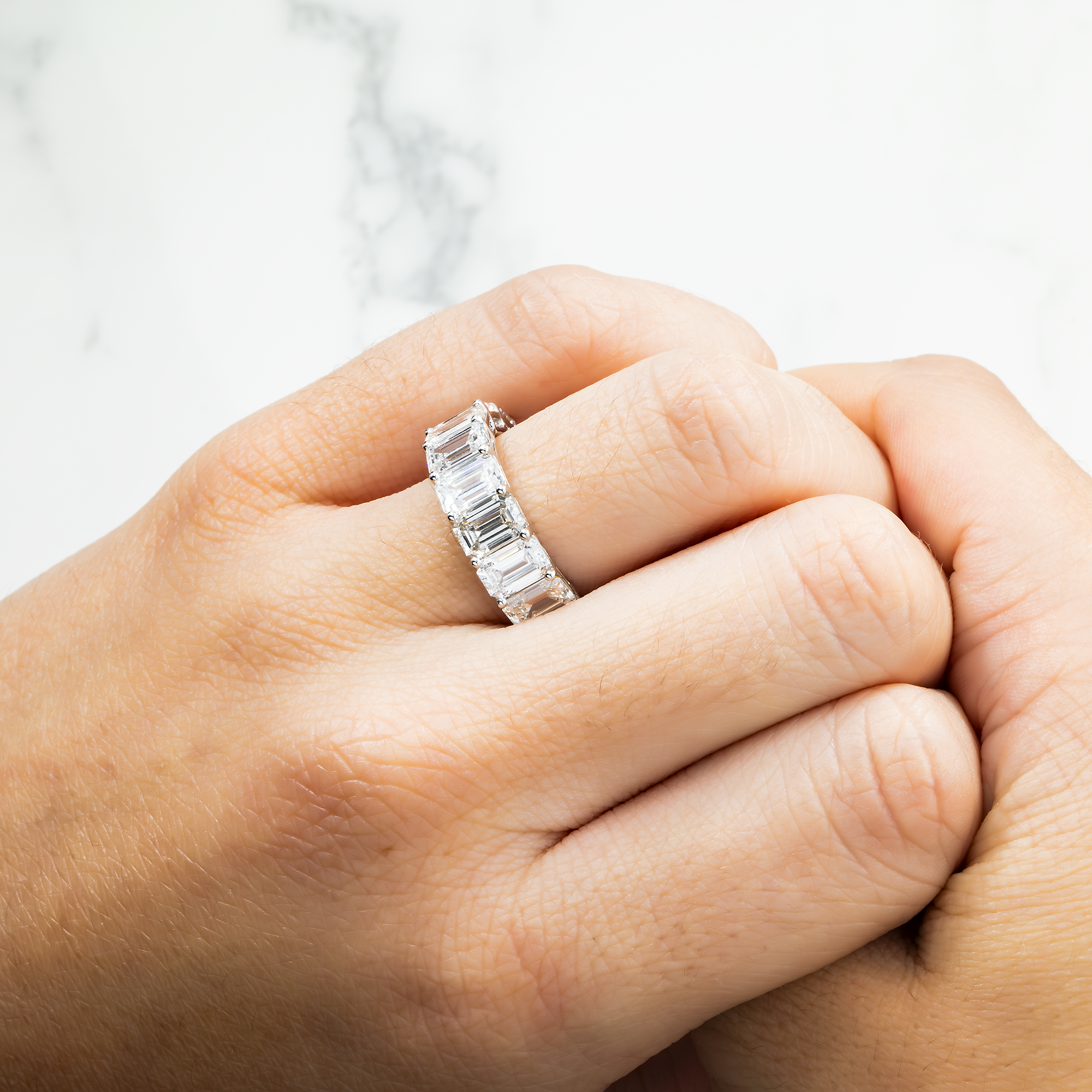 14K White Gold Half Eternity Emerald Cut Diamond Ring 5.92ct