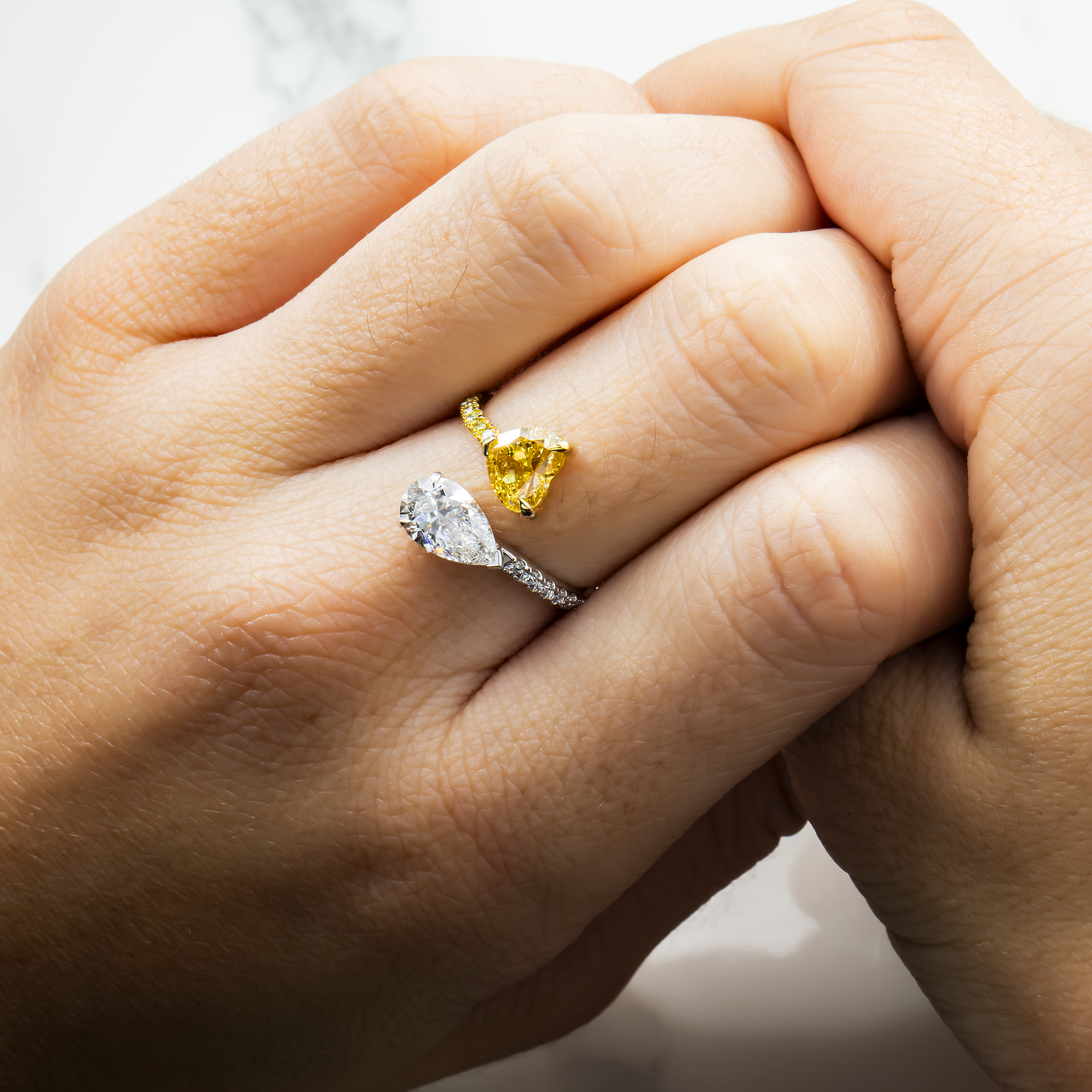 14K Two Tone Fancy Yellow & White Diamond Bypass Wrap Ring 3.20ctw