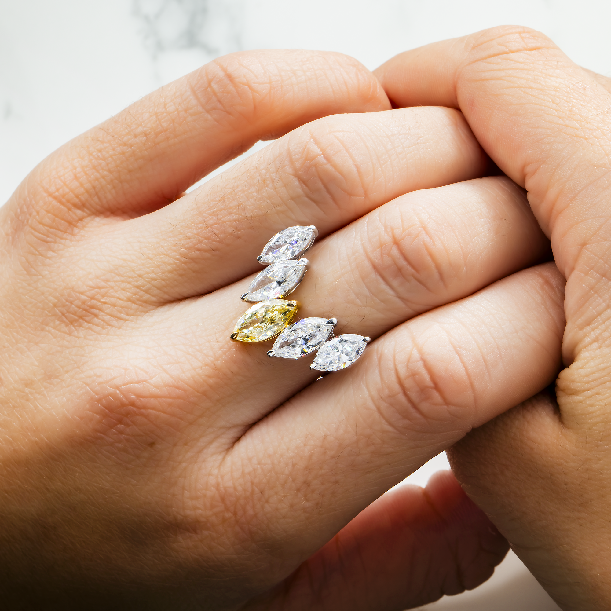 14K Two Tone Fancy Yellow & White Diamond Celestial Crown Ring 4.71ct