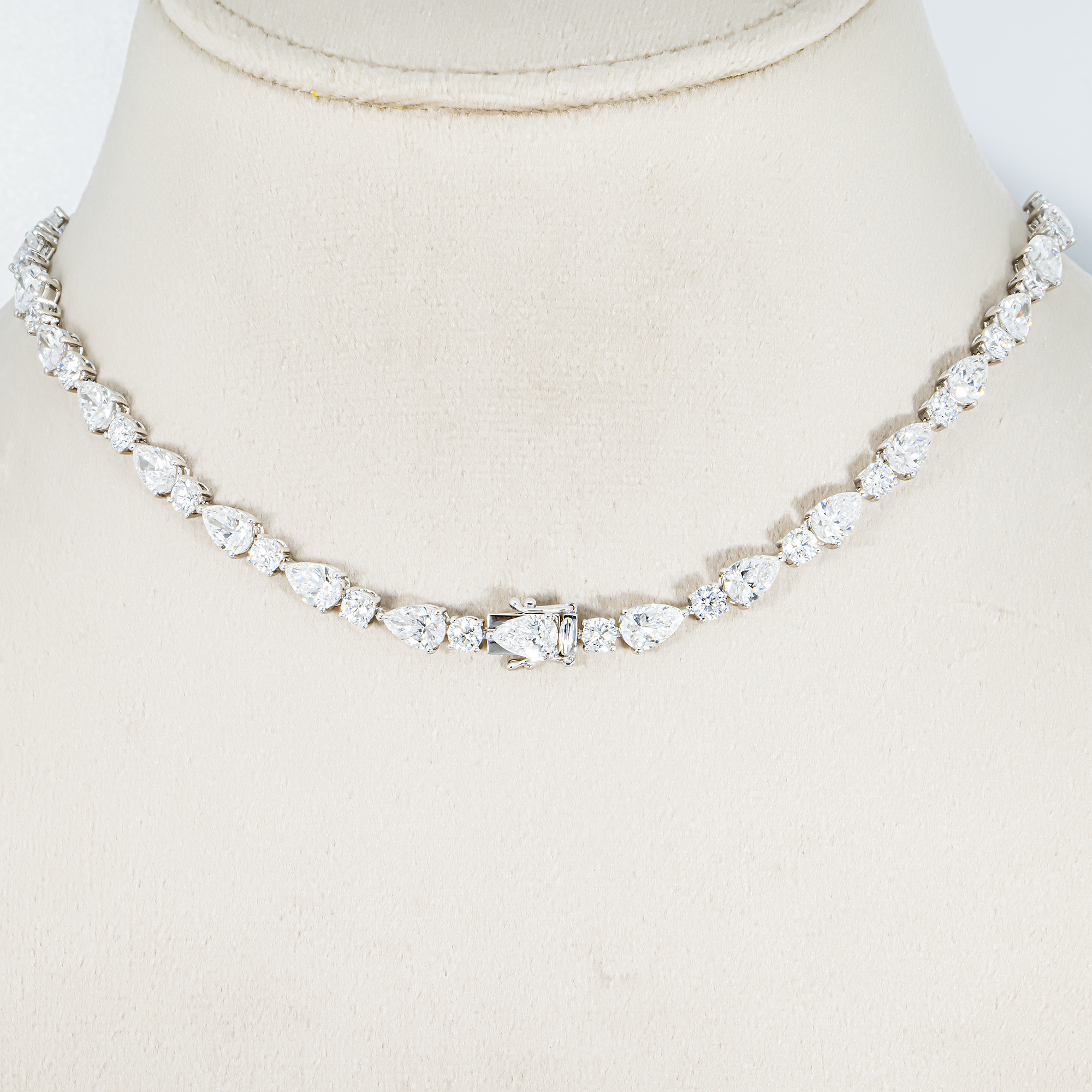 IGI 14K White Gold Pear & Round Diamond Necklace 35.93ctw