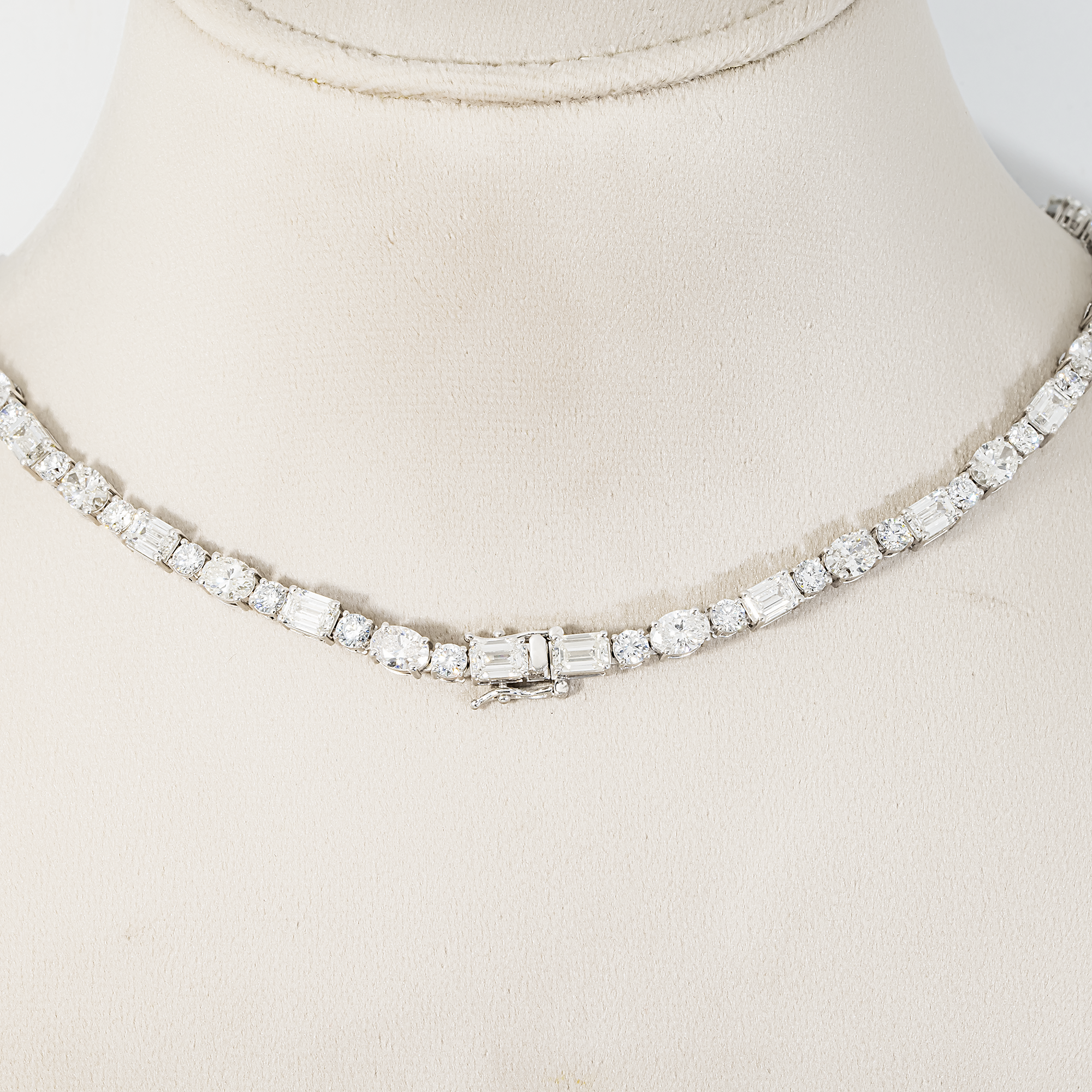 14K White Gold Multi Shape Diamond Cross Pendant Drop Necklace 43.0ct