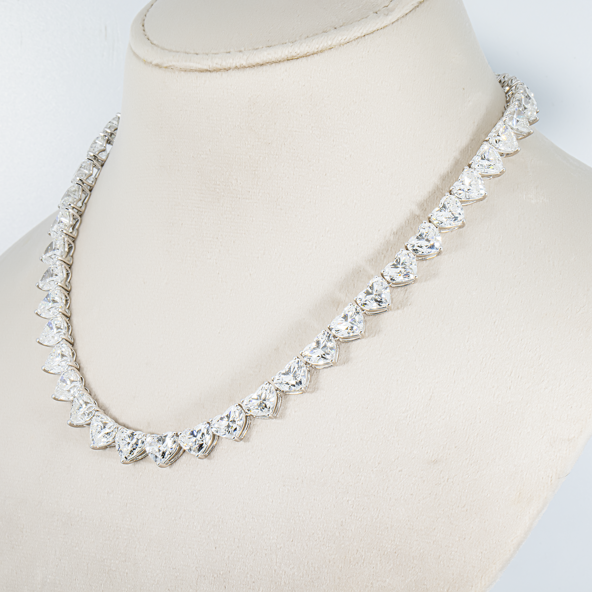 White Gold Heart Diamond Tennis Necklace 96.65ct