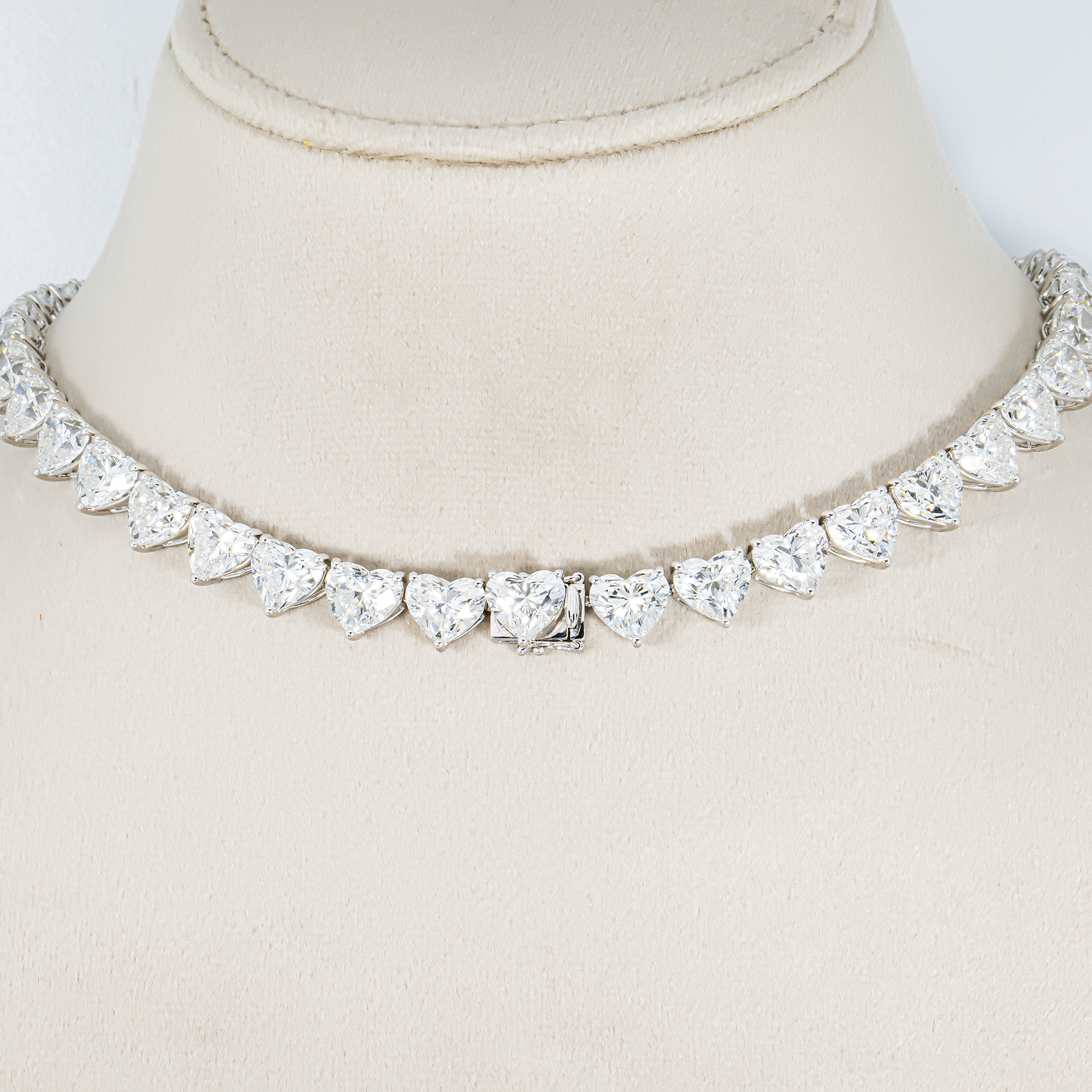 White Gold Heart Diamond Tennis Necklace 96.65ct