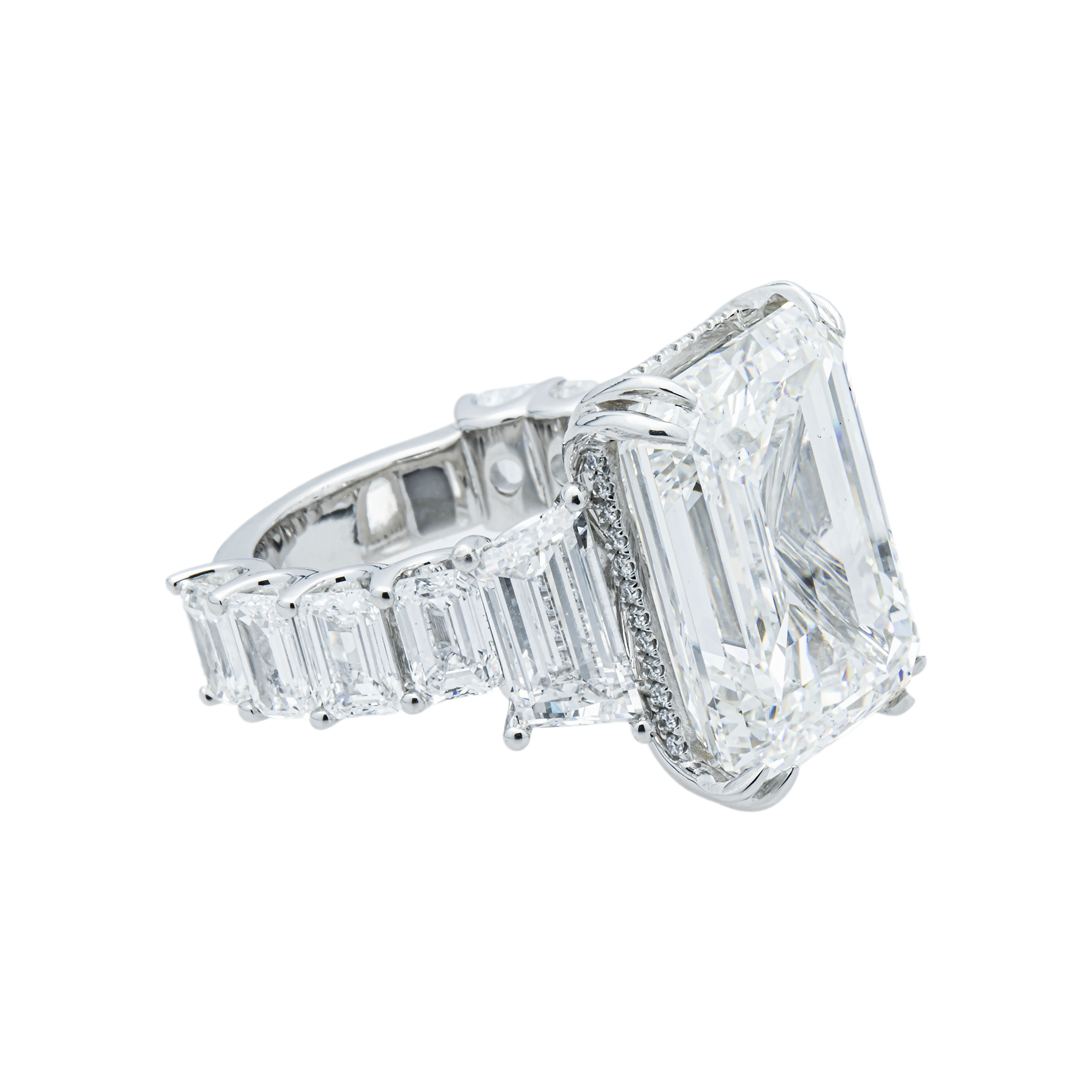 18K White Gold 20.01ct Emerald Diamond Engagement Ring 28.51ctw