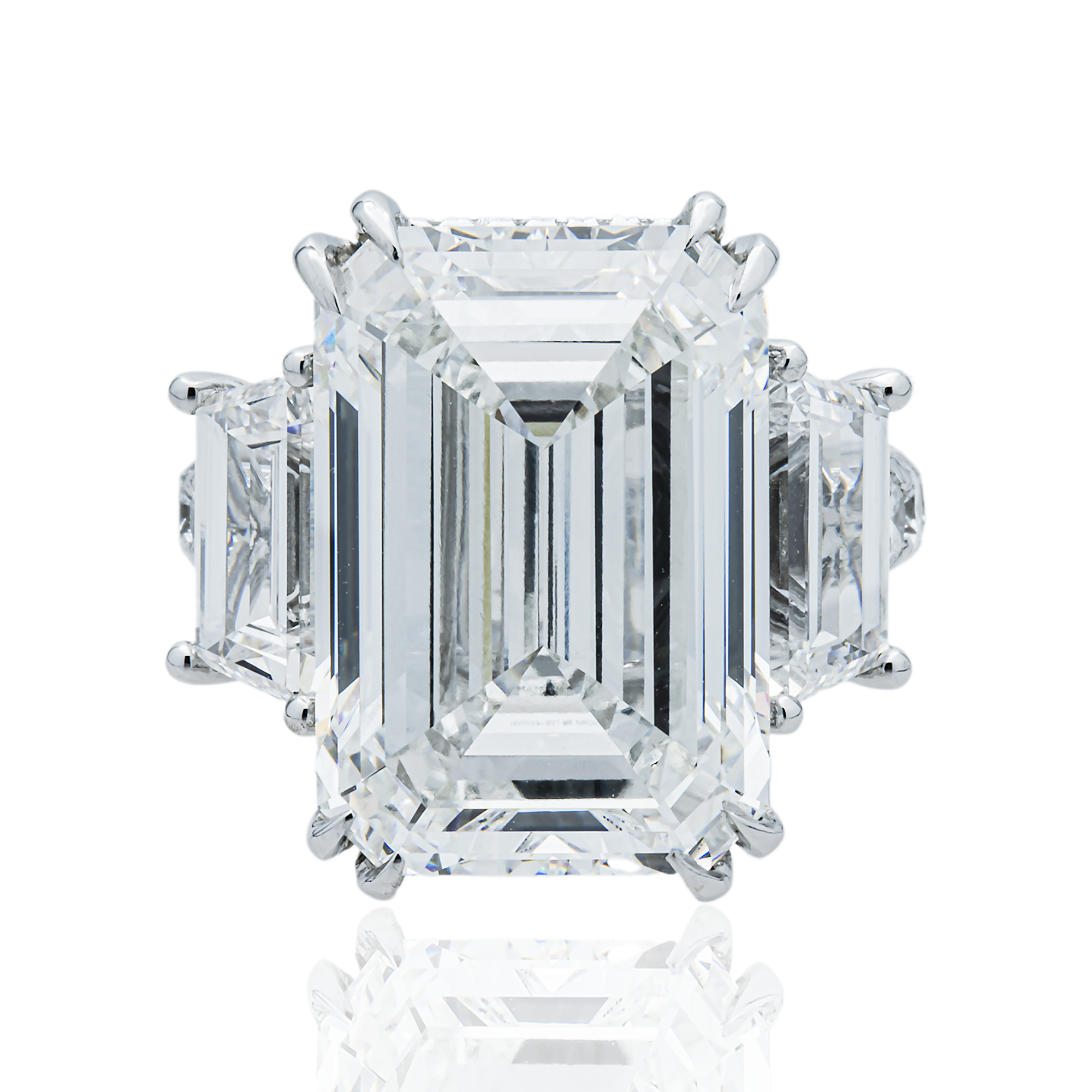 18K White Gold 18.19ct Emerald Triple Diamond Engagement Ring 23.19ctw