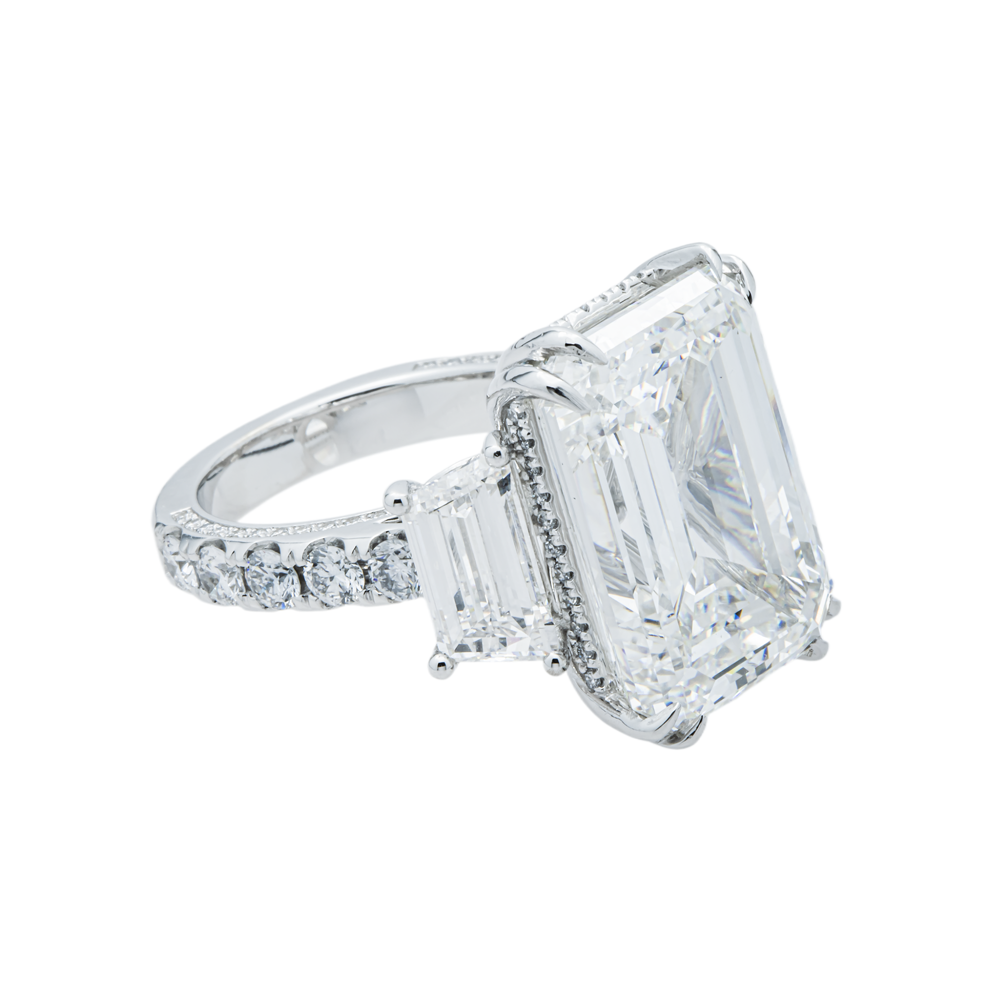 18K White Gold 18.19ct Emerald Triple Diamond Engagement Ring 23.19ctw