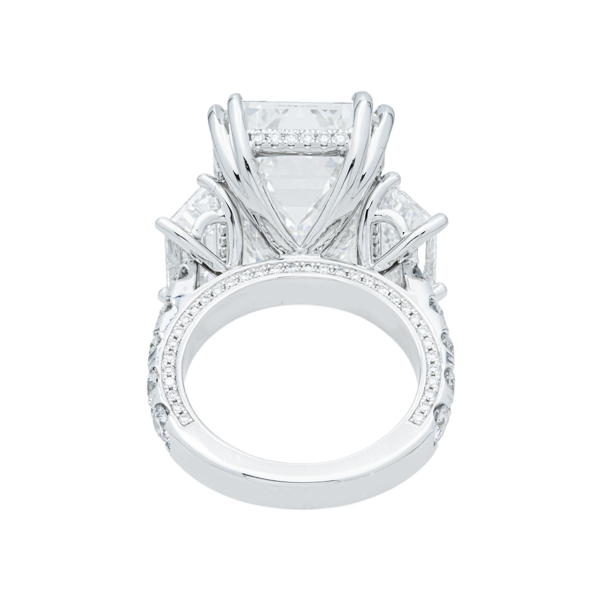 18K White Gold 18.19ct Emerald Triple Diamond Engagement Ring 23.19ctw