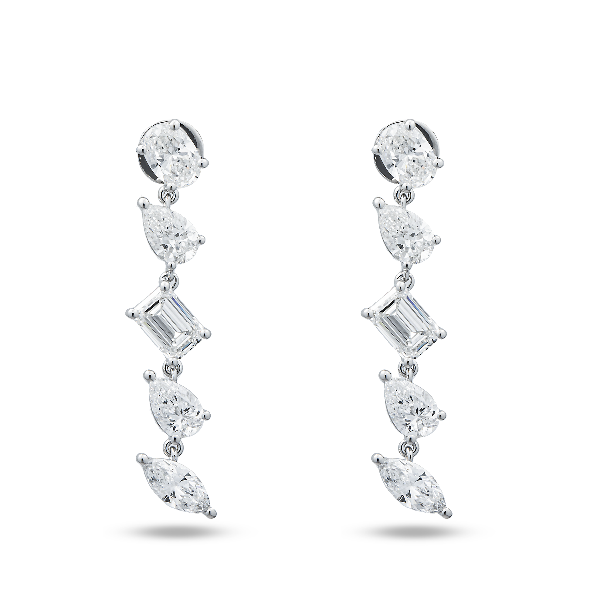 White Gold Multi Shape Diamond Drop Earrings 4.75ctw